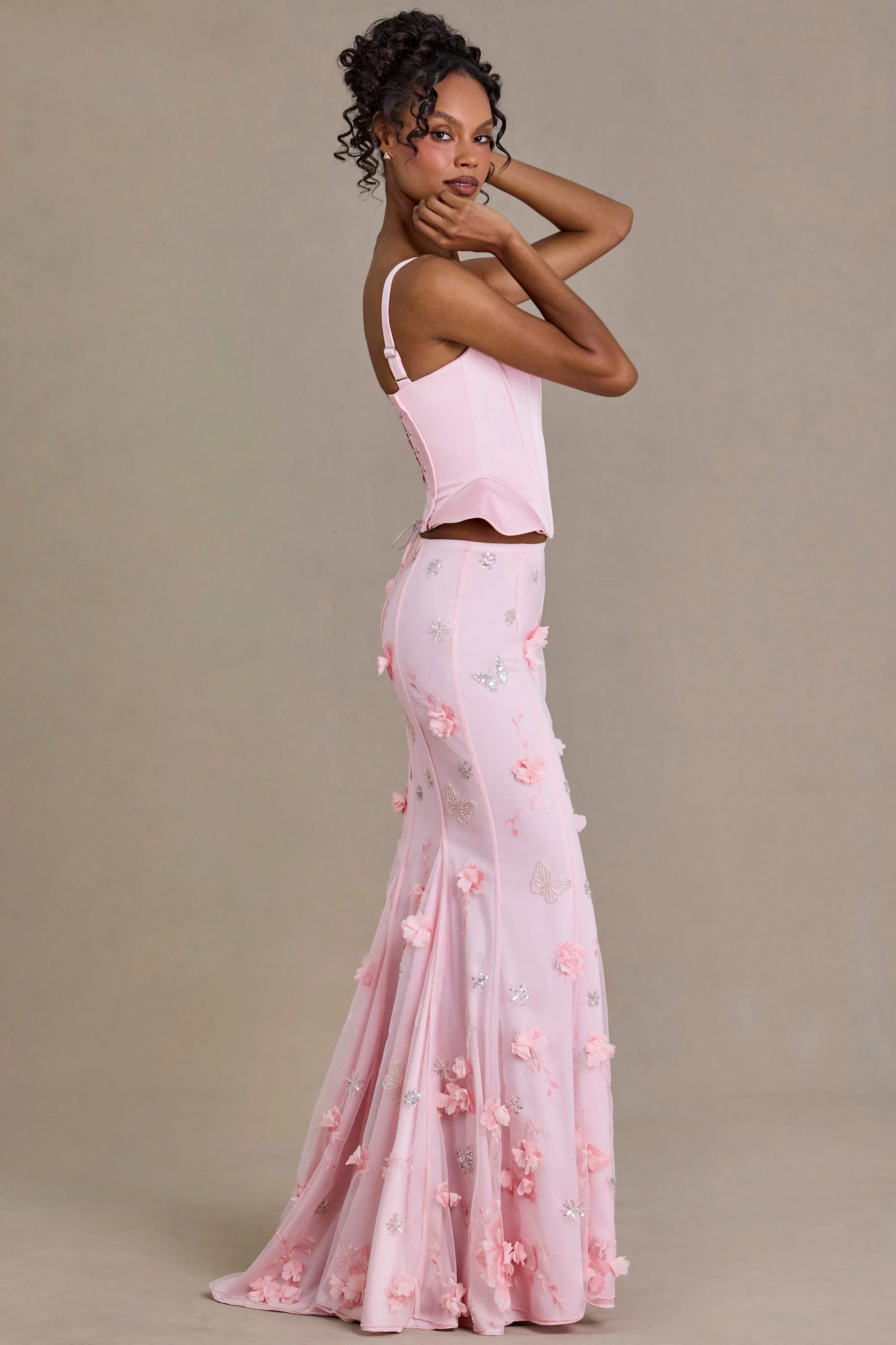 Embellished Tulle Skirt in Baby Pink - Image 5