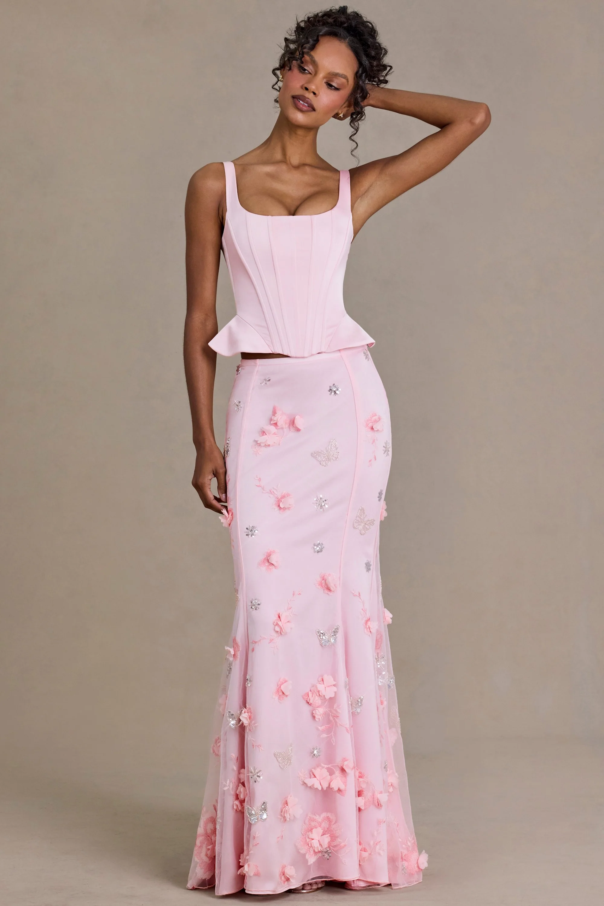 Embellished Tulle Skirt in Baby Pink - Image 6