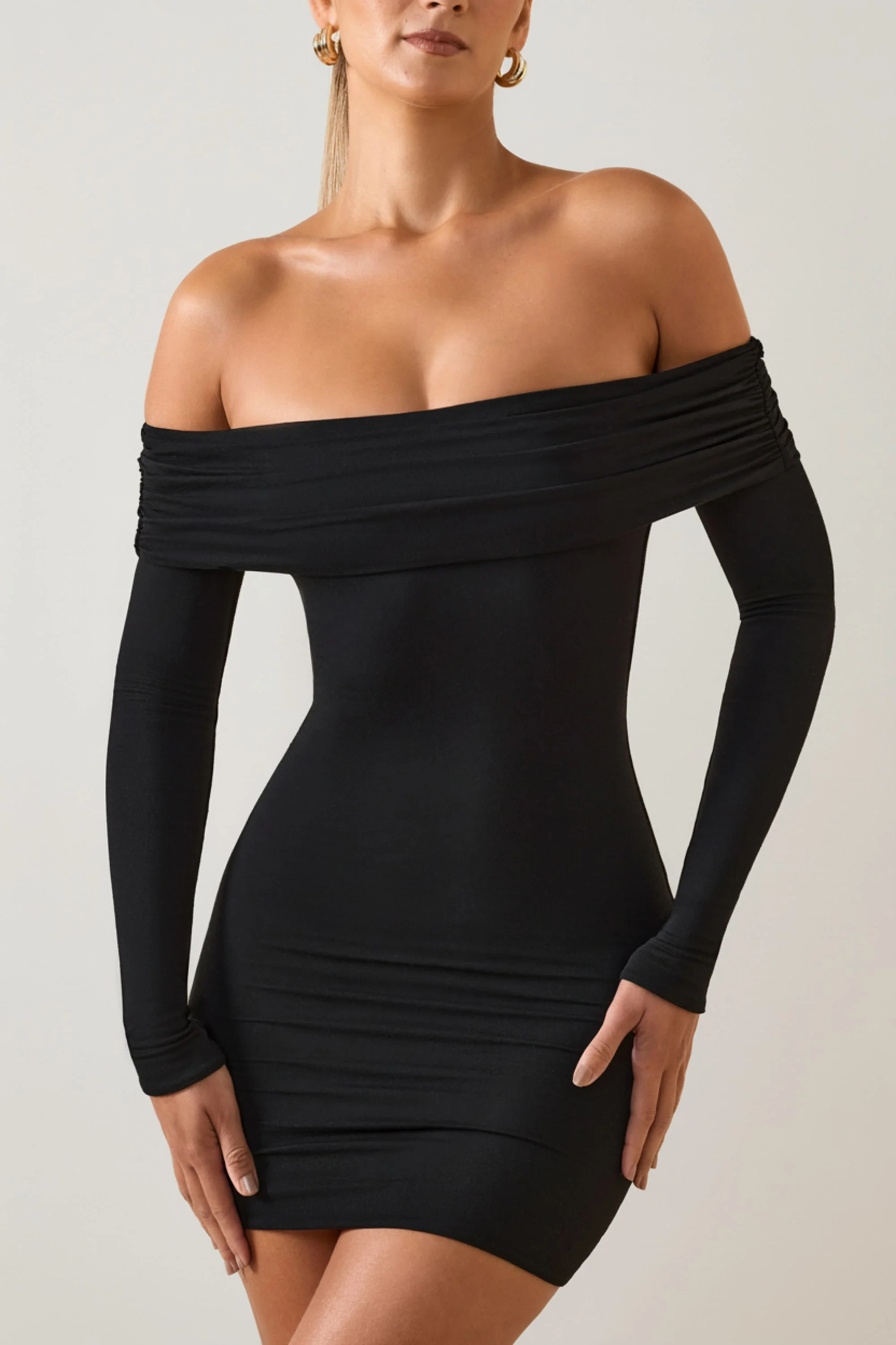 Modal Off-Shoulder Mini Dress in Black - Image 4
