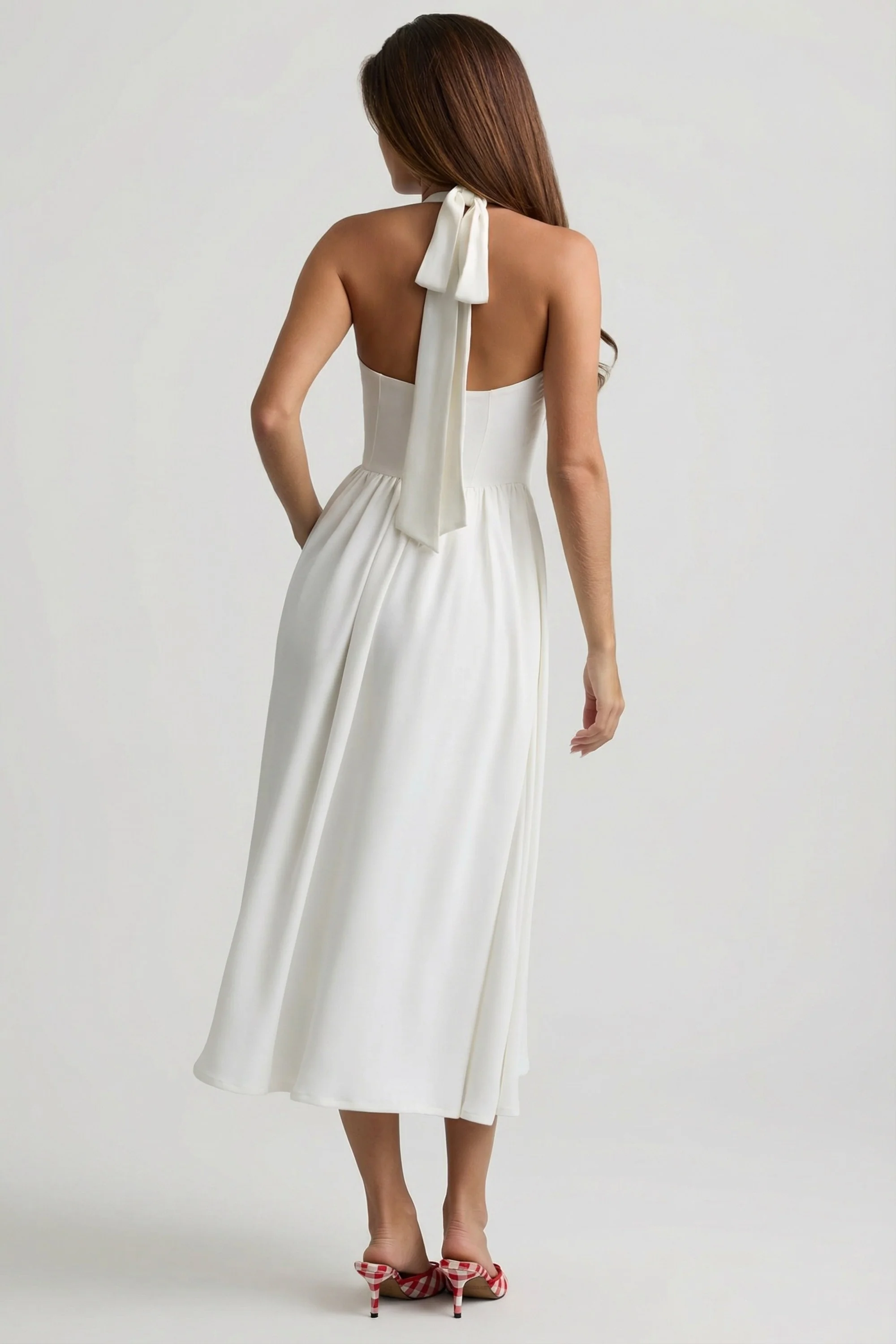 Button-Detail Halterneck Midaxi Dress in White - Image 5