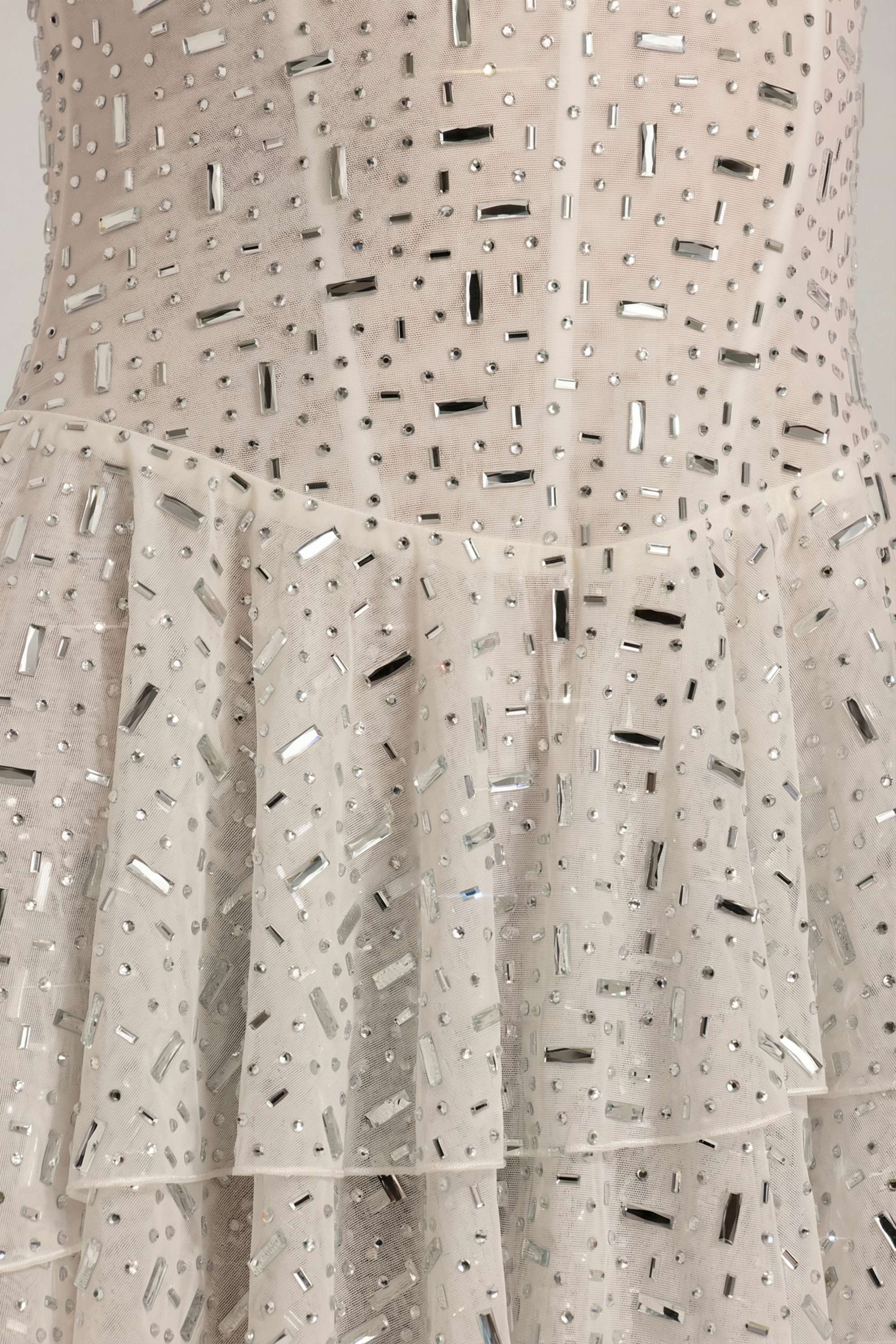 Embellished Ruffled Tiered Mini Dress in White - Image 7