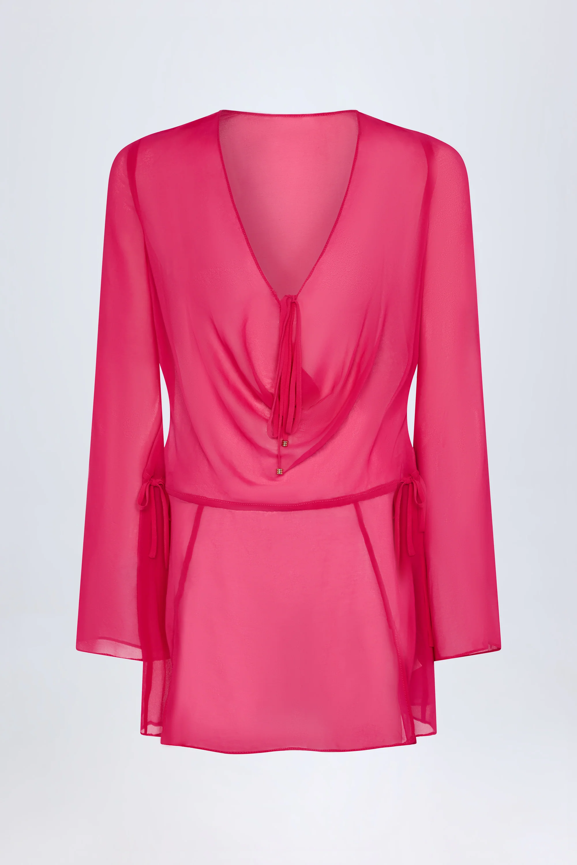 Cowl-Neck Mini Dress in Fuchsia Pink - Image 3