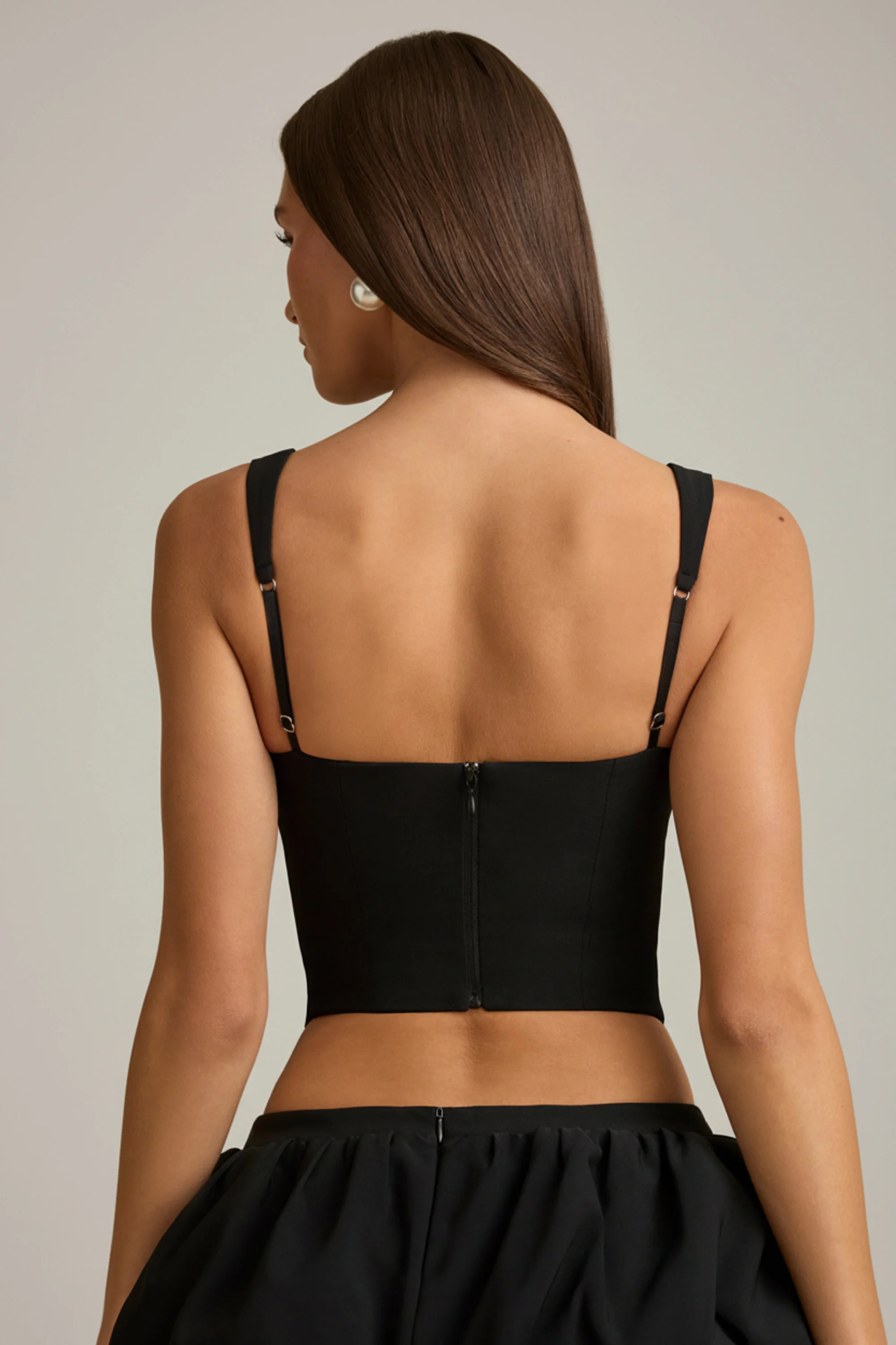 Cut-Out Bow-Detail Corset Top in Black - Image 2