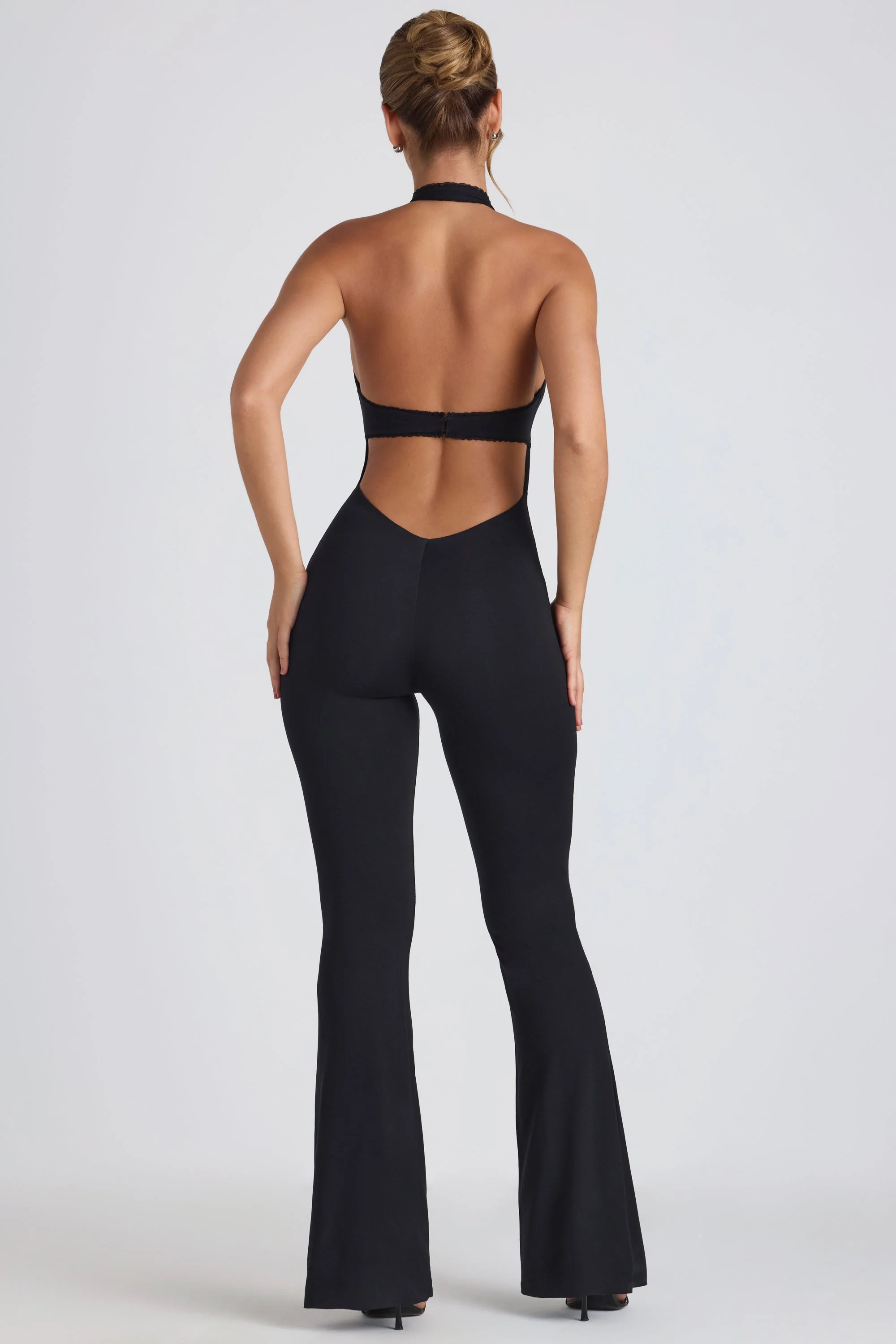 Modal Lace-Trim Cut-Out Flared Jumpsuit in Black - Image 6