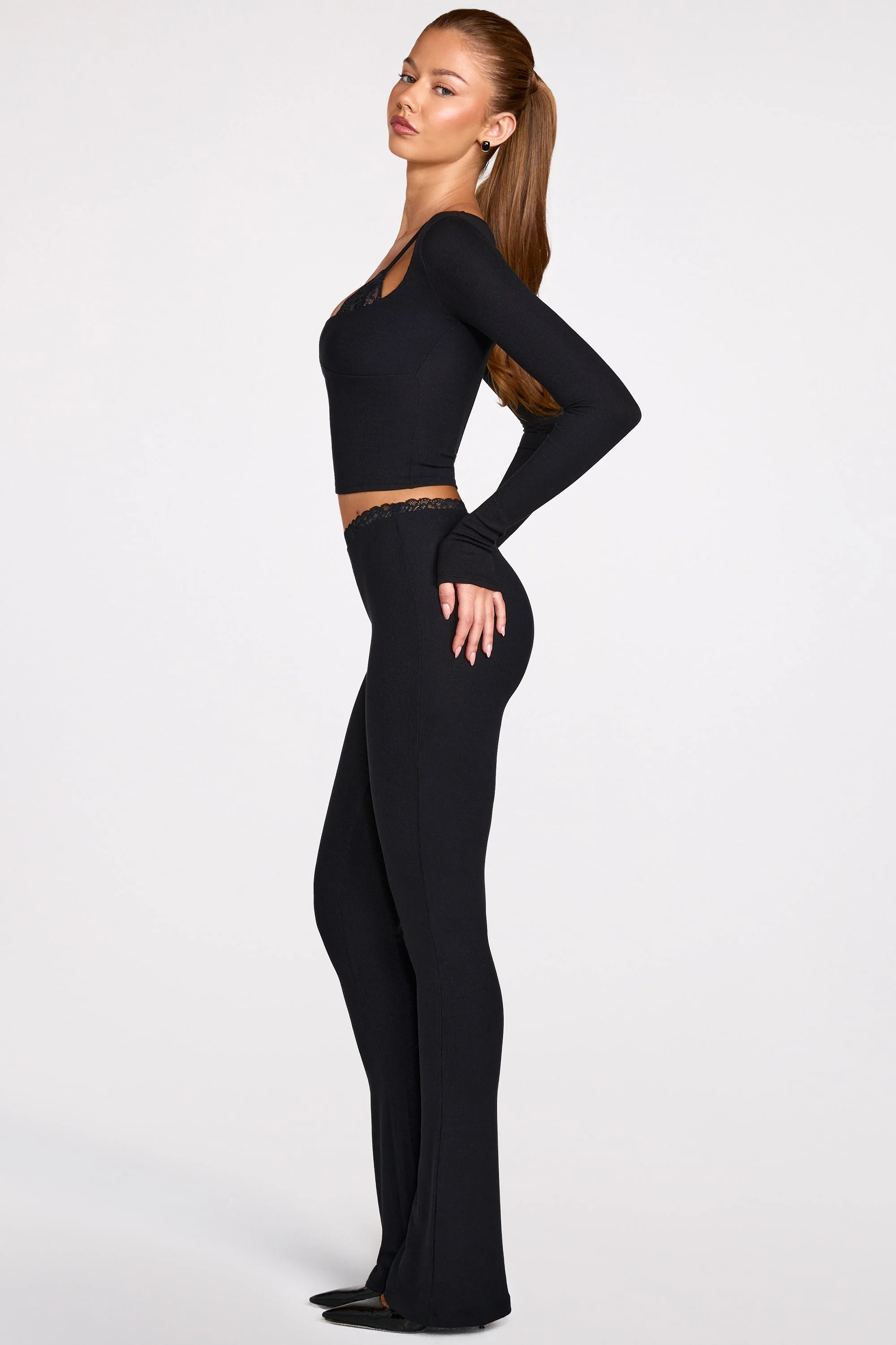 Modal Mid-Rise Flared Trousers in Black - Image 4