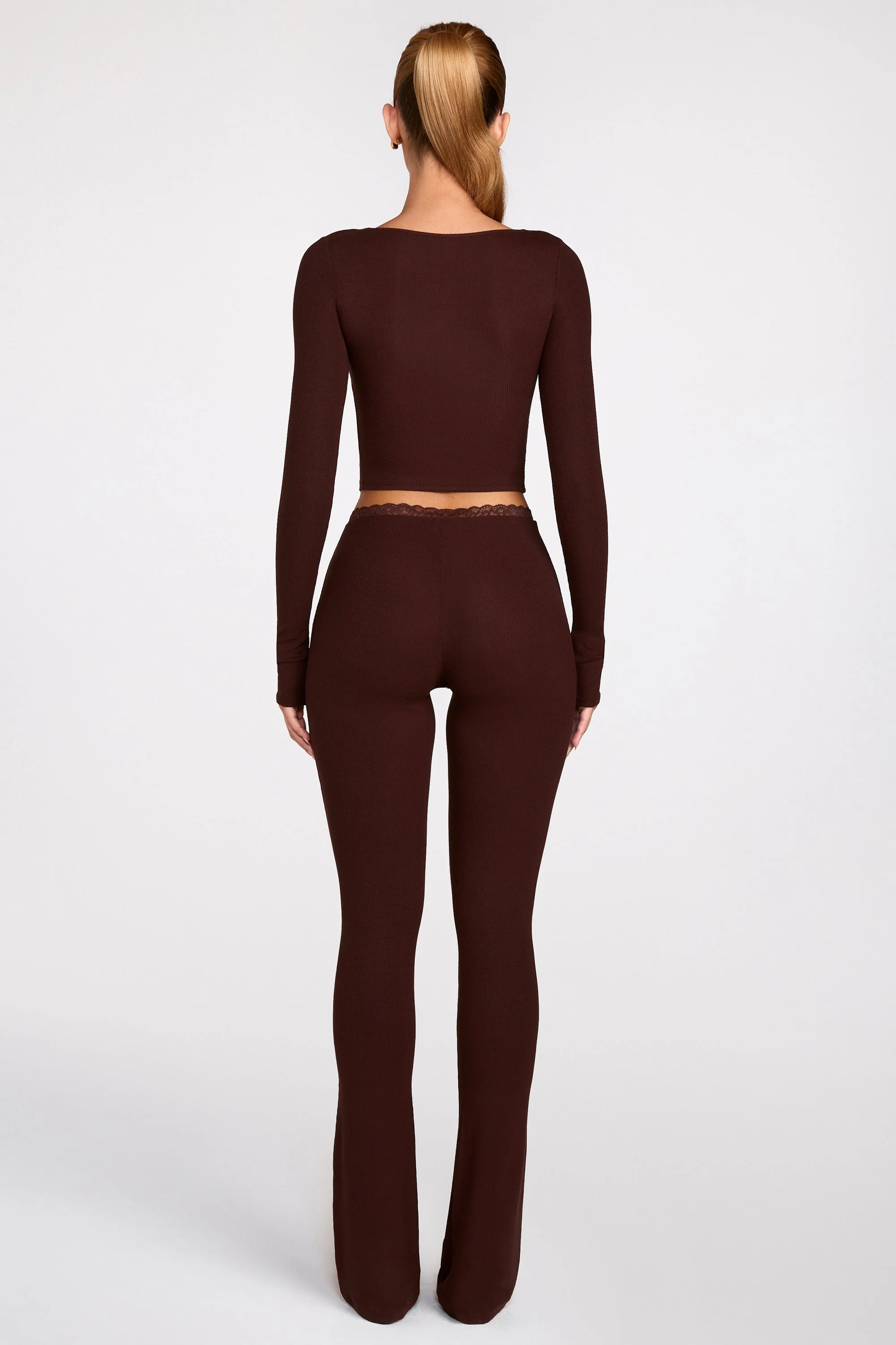 Modal Mid-Rise Flared Trousers in Chocolate Brown - Image 3