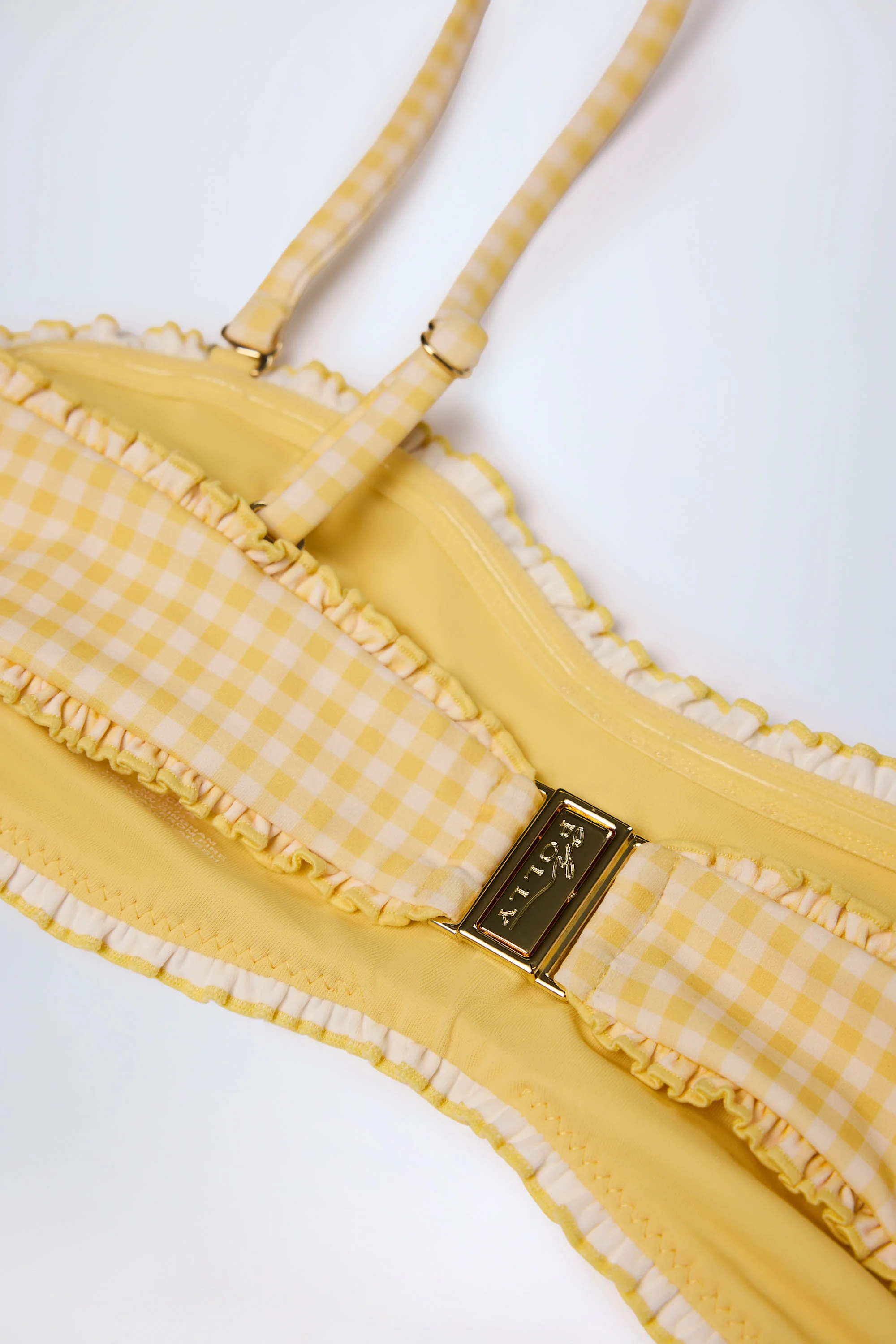Ruffled Bandeau Bikini Top in Yellow Gingham - Image 5