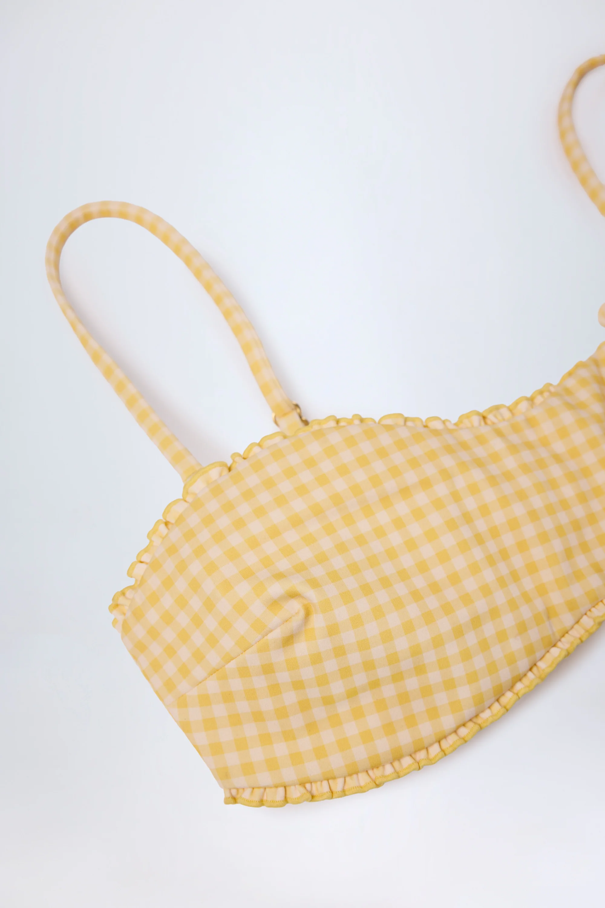 Ruffled Bandeau Bikini Top in Yellow Gingham - Image 6