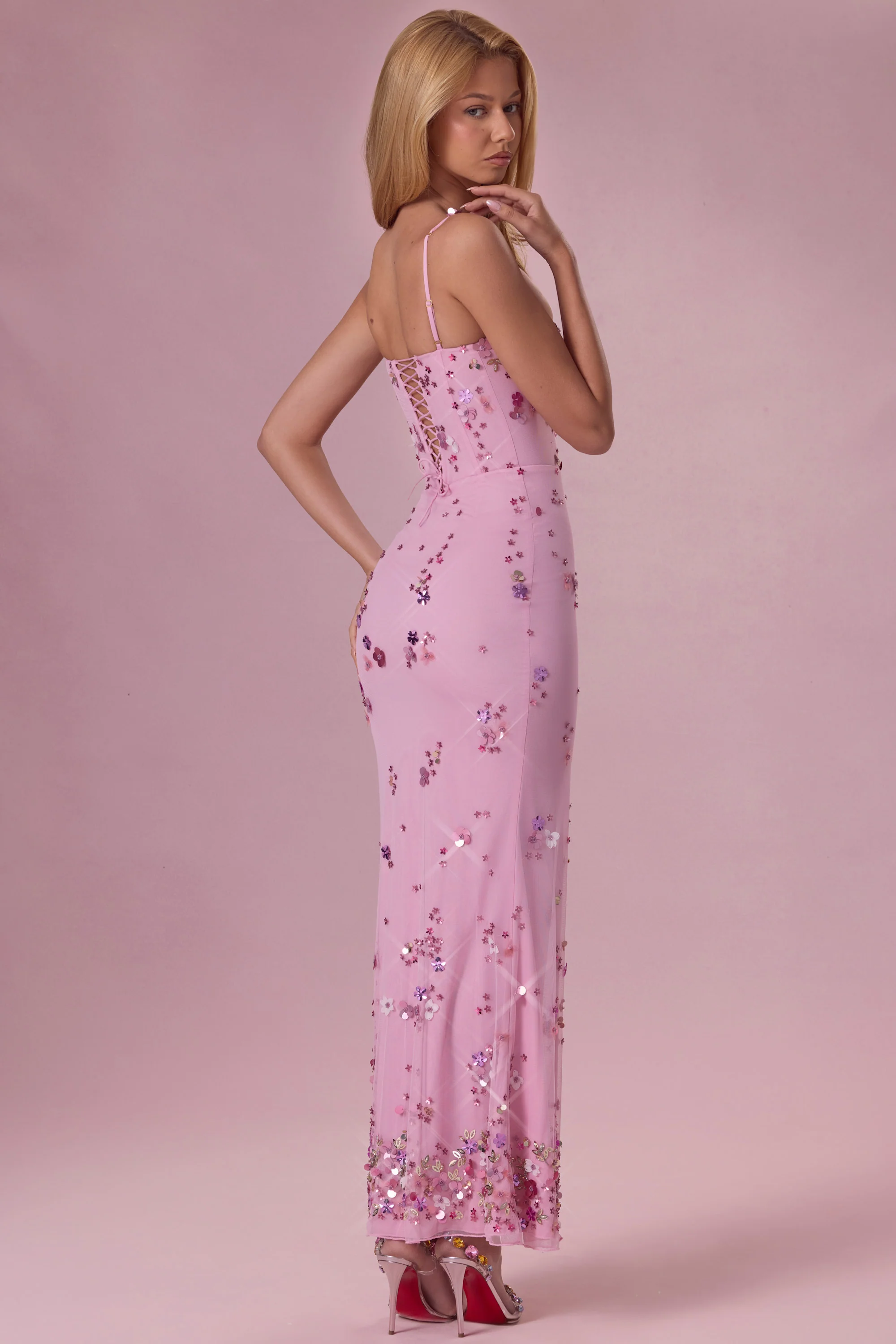 Embellished Corset Maxi Dress in Candyfloss Pink - Image 6