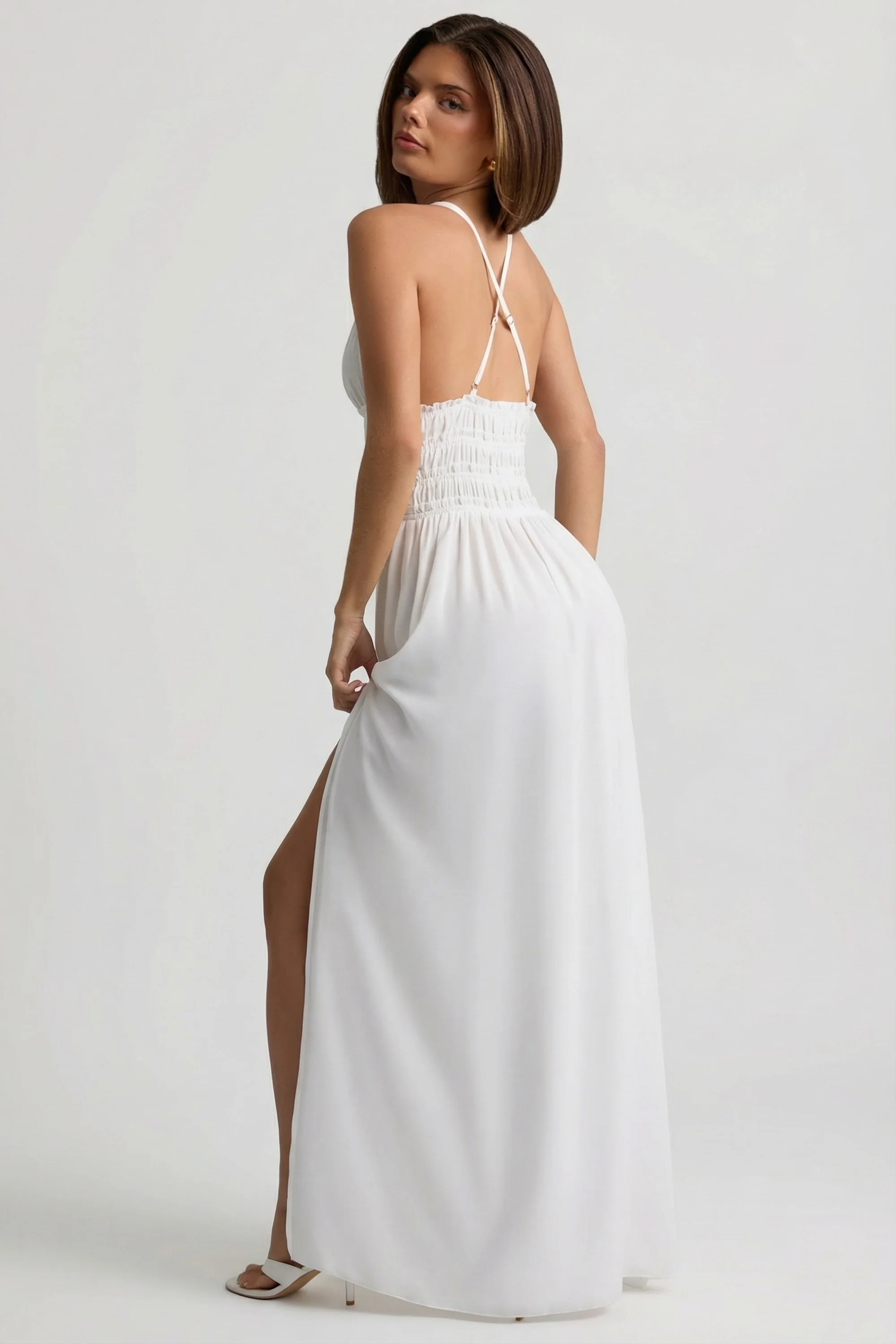 Plunge Cross-Back Maxi Dress in White - Image 2