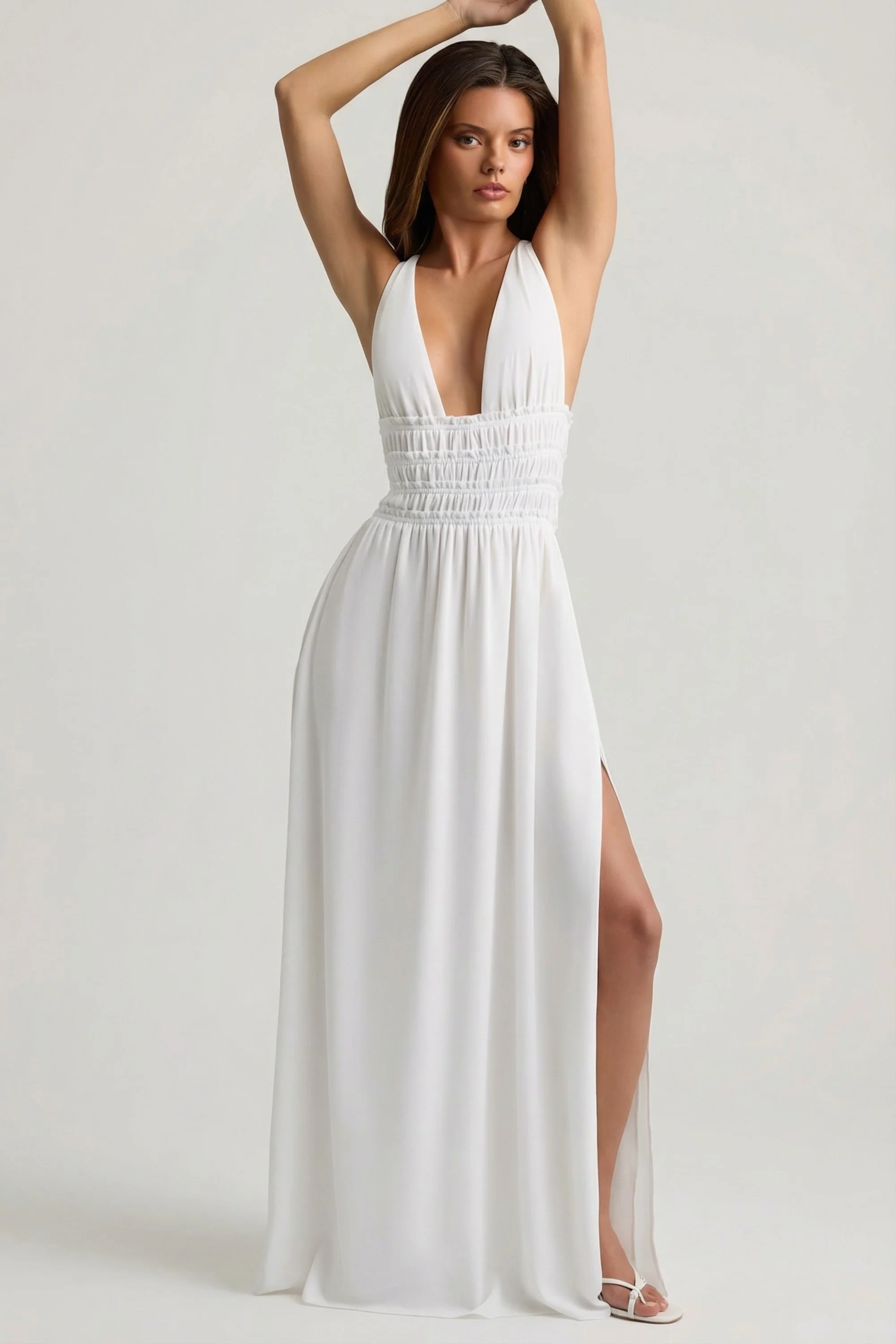 Plunge Cross-Back Maxi Dress in White - Image 7