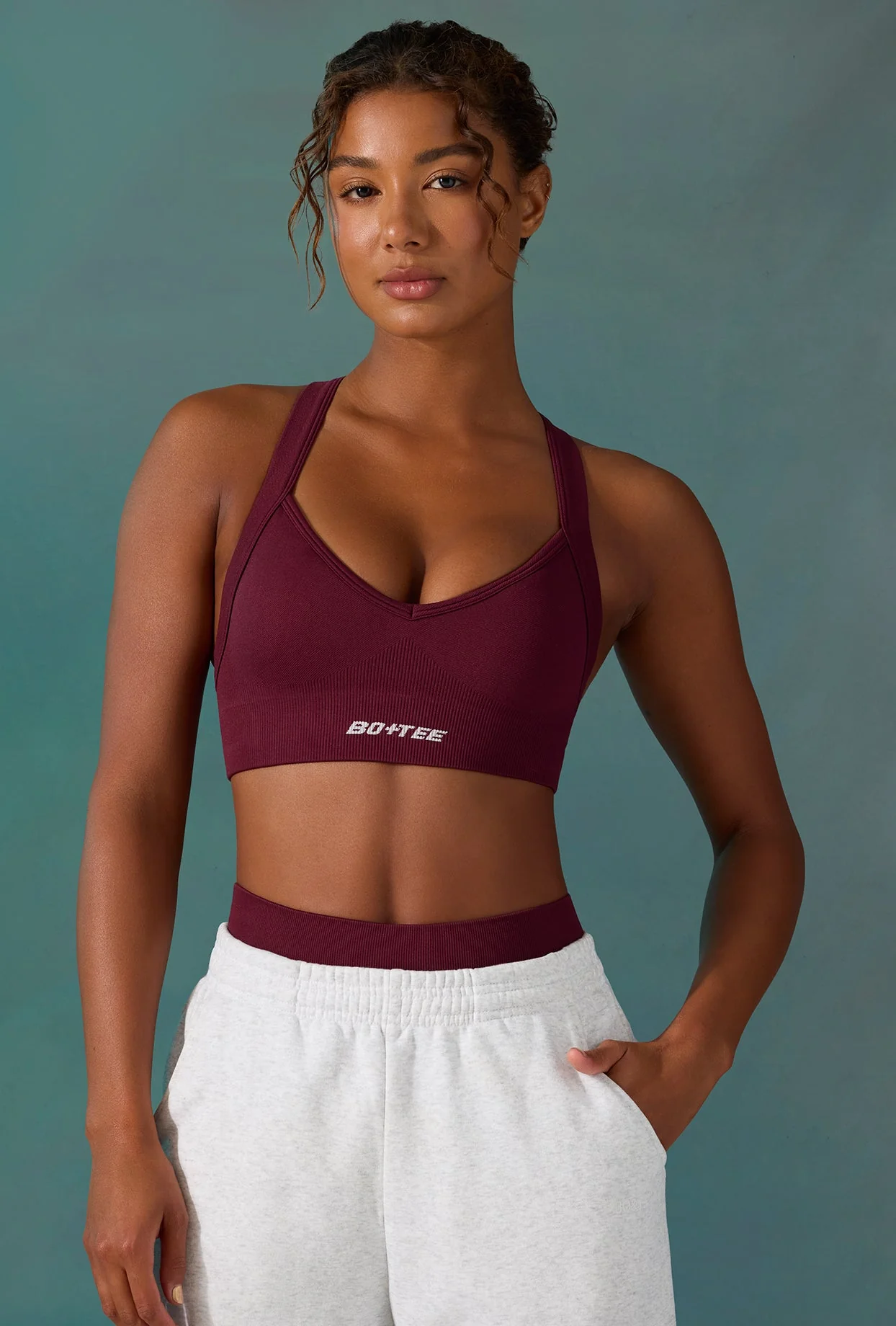 Super Sculpt Seamless Cross Back Sports Bra in Plum - Image 5