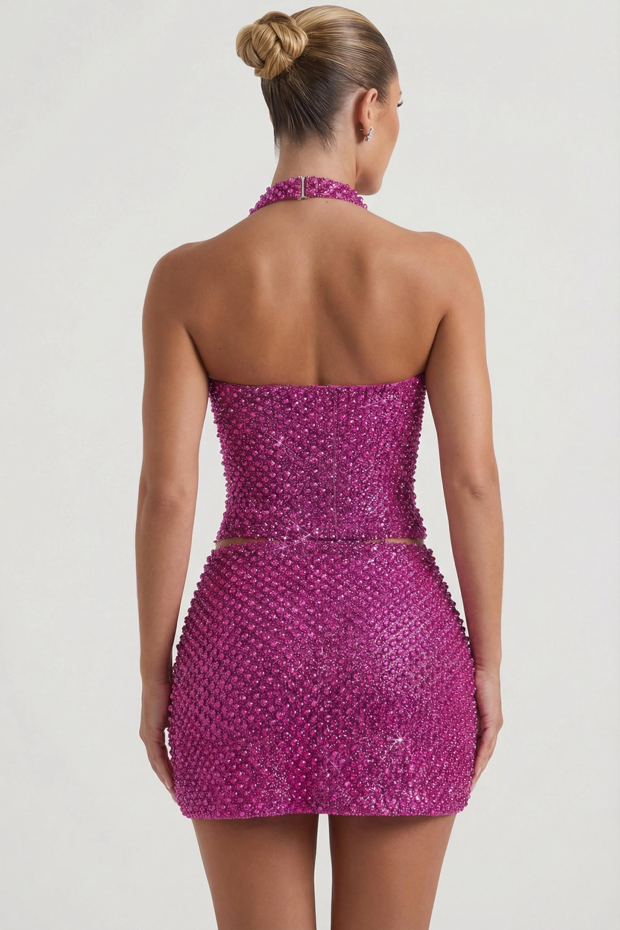 Embellished Heart-Detail A-Line Micro Mini Skirt in Magenta - Image 2
