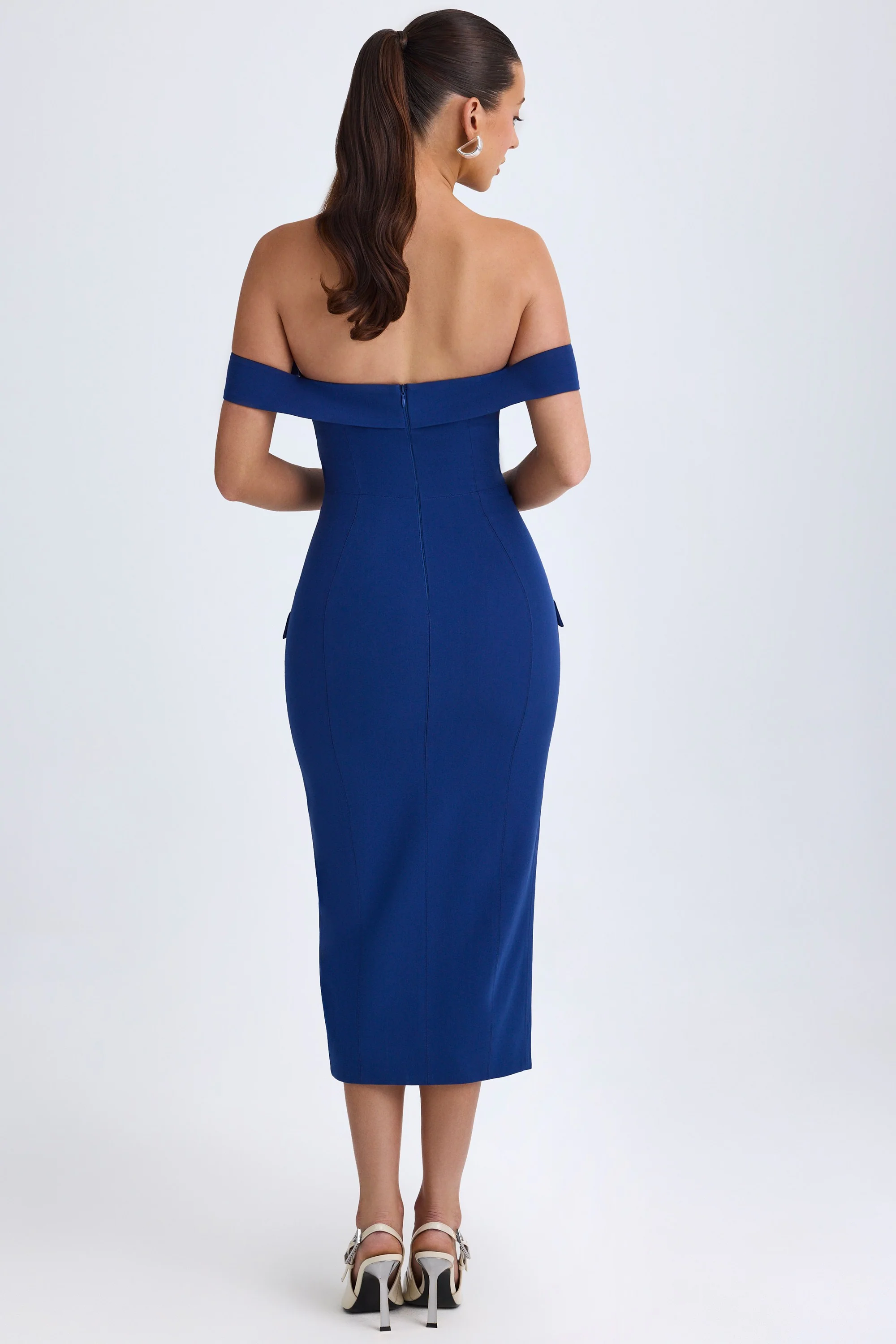 Off-Shoulder Midaxi Dress in True Navy - Image 3