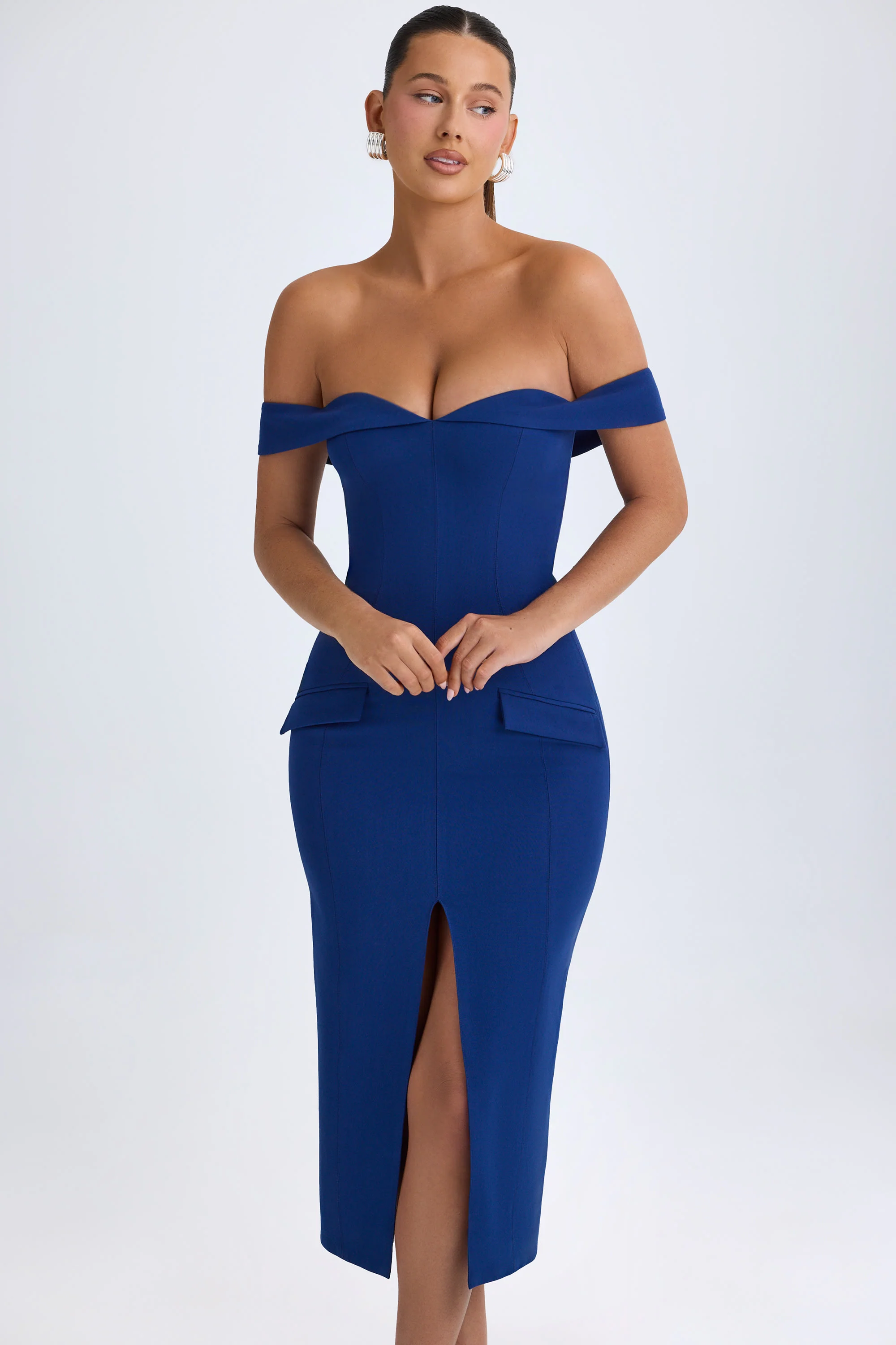 Off-Shoulder Midaxi Dress in True Navy - Image 6
