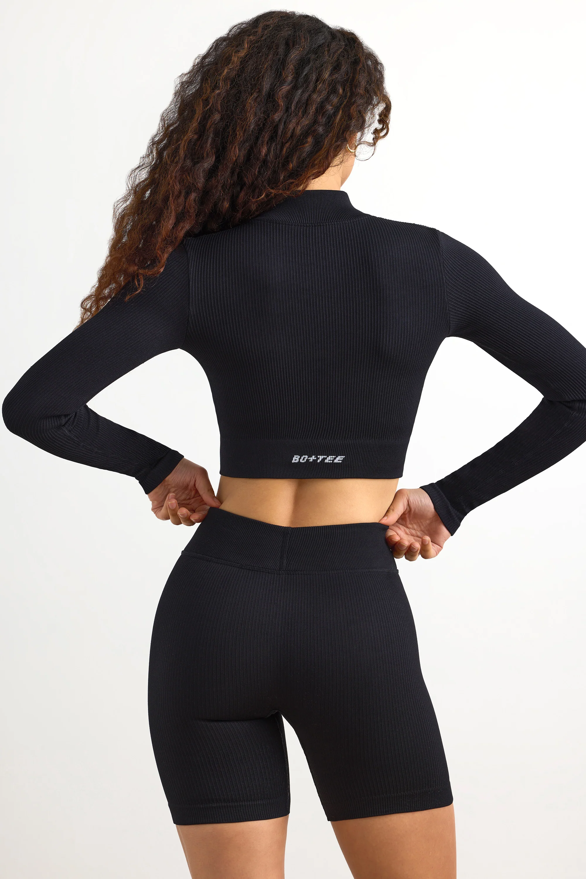 FlexiRib Zip-Up Cropped Jacket in Black - Image 2