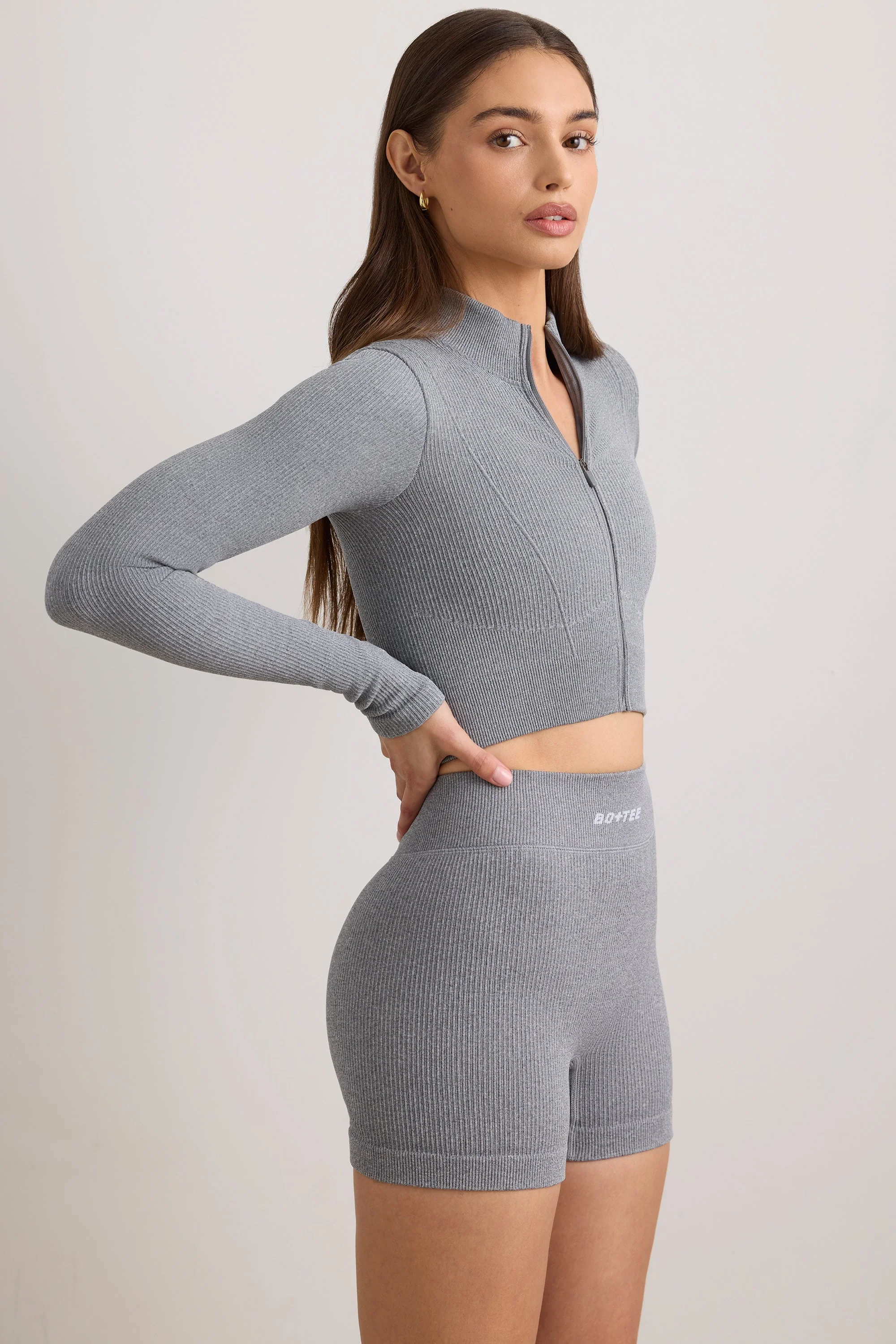FlexiRib Cropped Jacket in Grey Melange - Image 3
