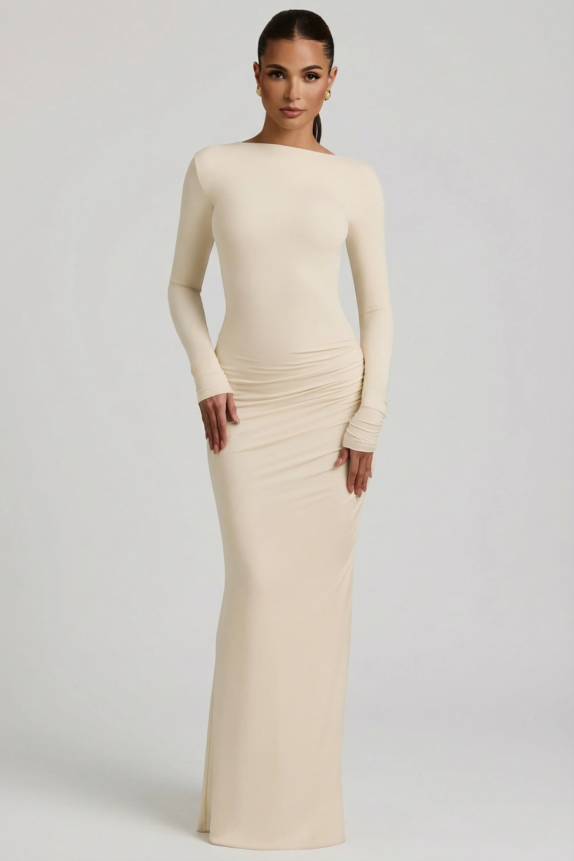 Modal Ruched Backless Maxi Dress in Ivory - Image 6