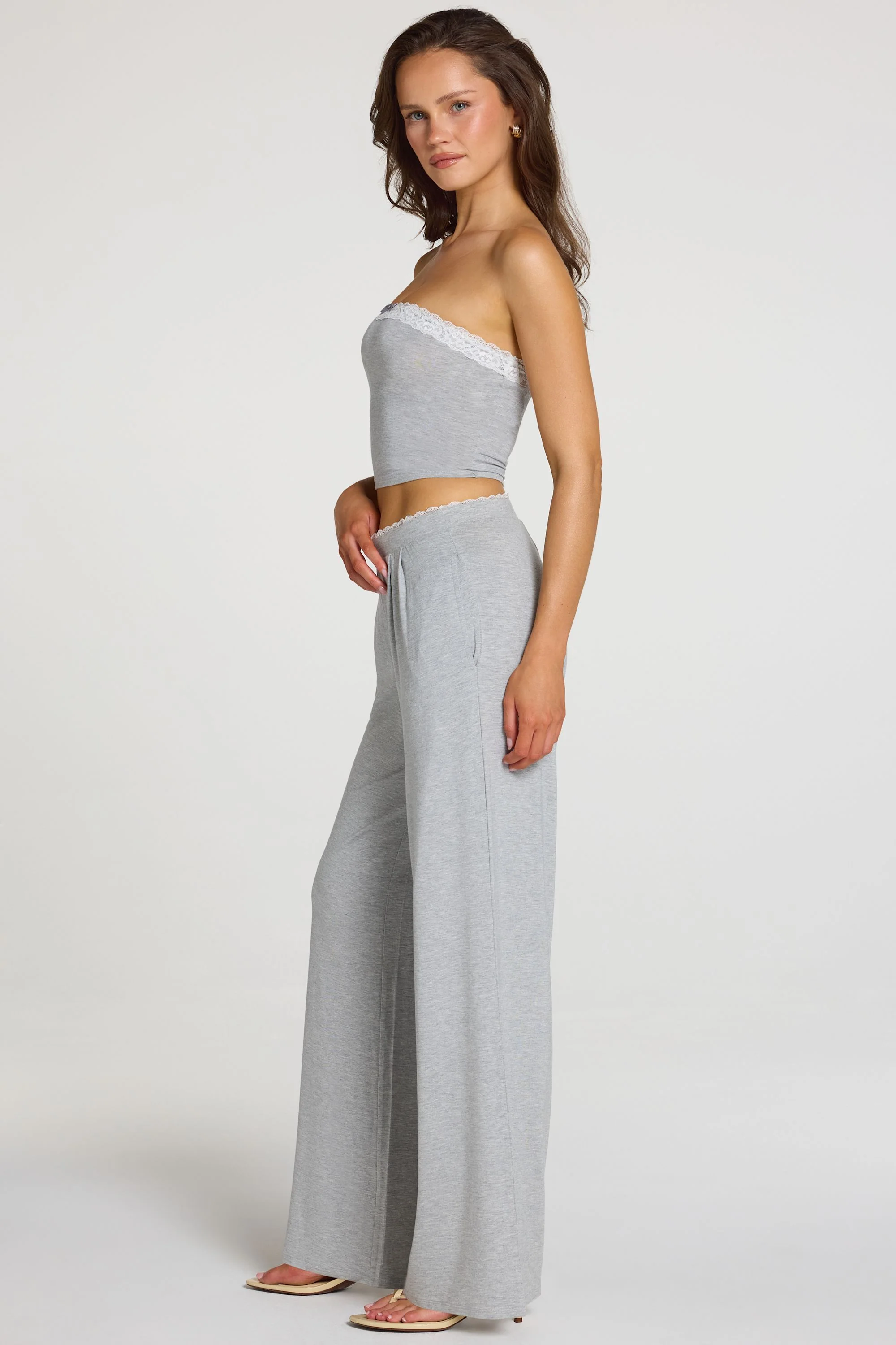 Modal Mid-Rise Wide-Leg Trousers in Grey Marl - Image 3