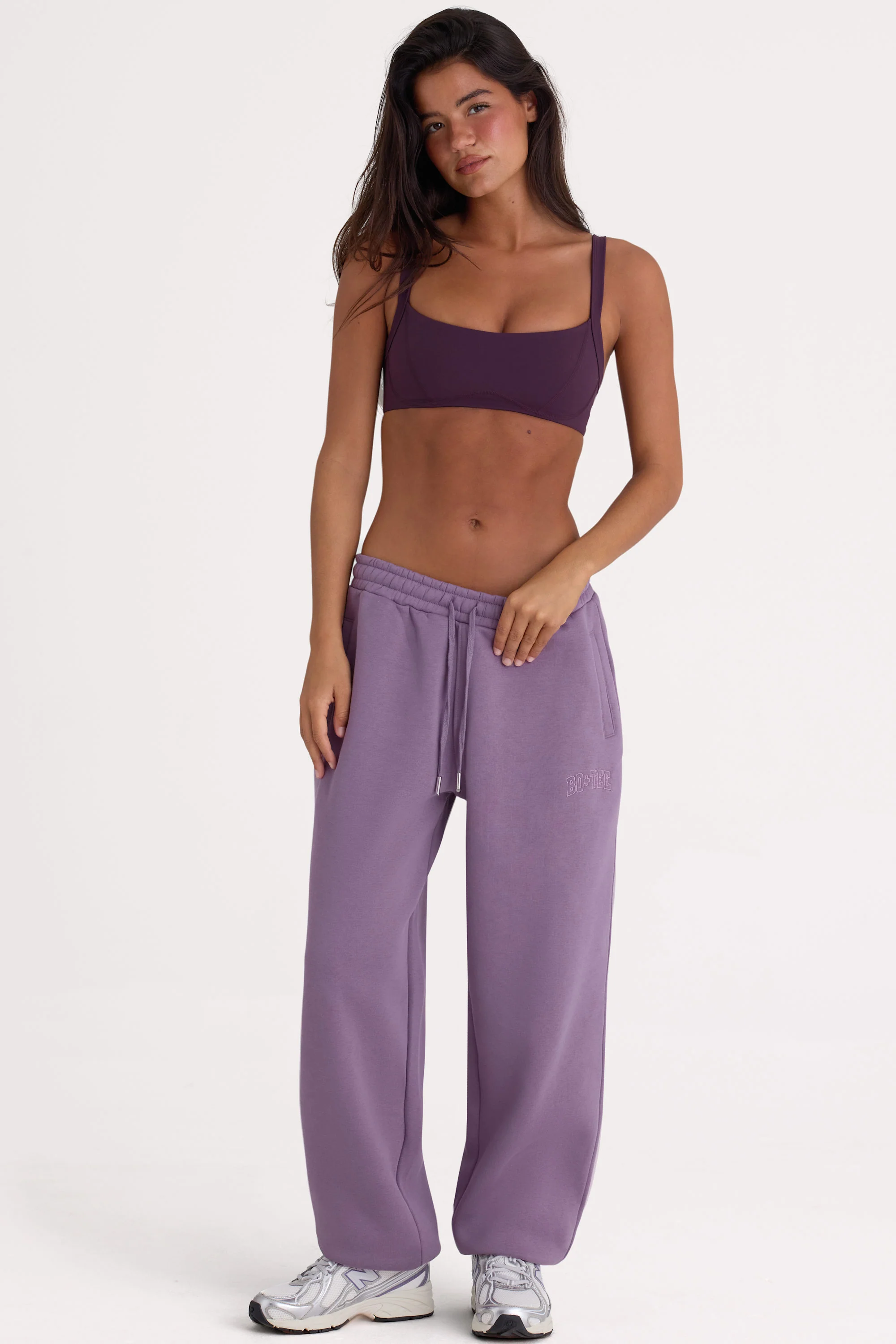 Brushed Jersey Mid-Rise Relaxed Joggers in Dusk