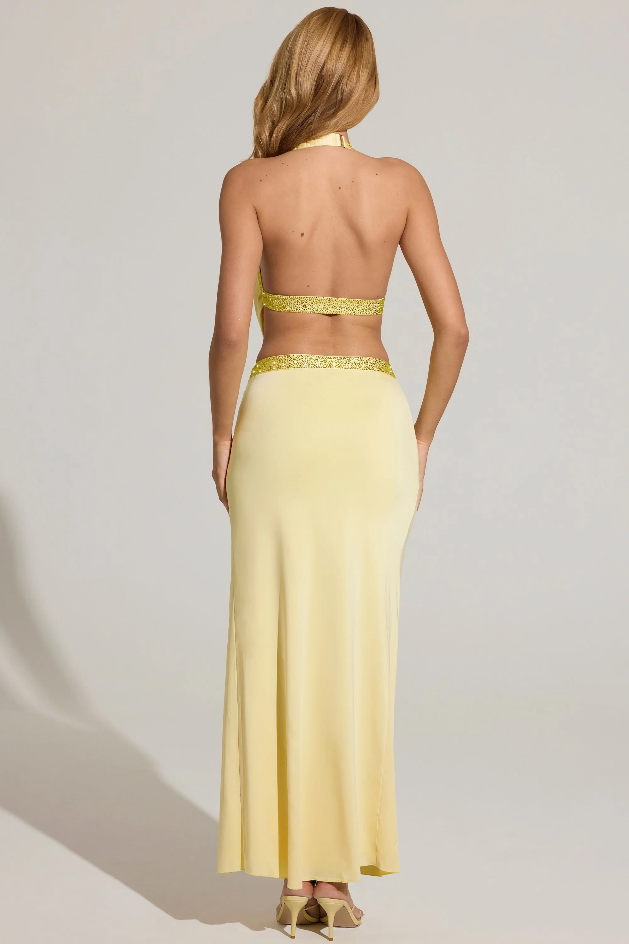 Embellished Low-Rise Maxi Skirt in Lemon Yellow - Image 5