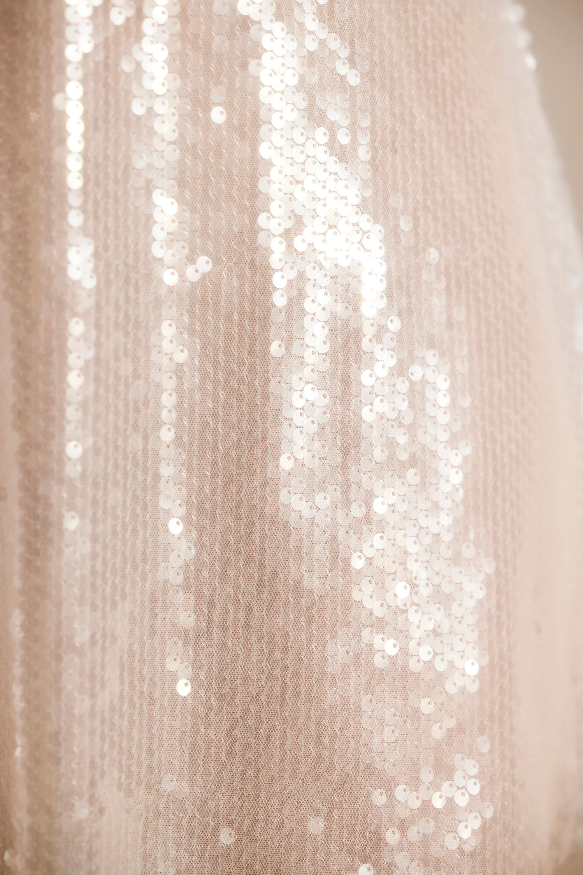 Sheer Sequin Keyhole Cut Out Halter Neck Crop Top in White - Image 3
