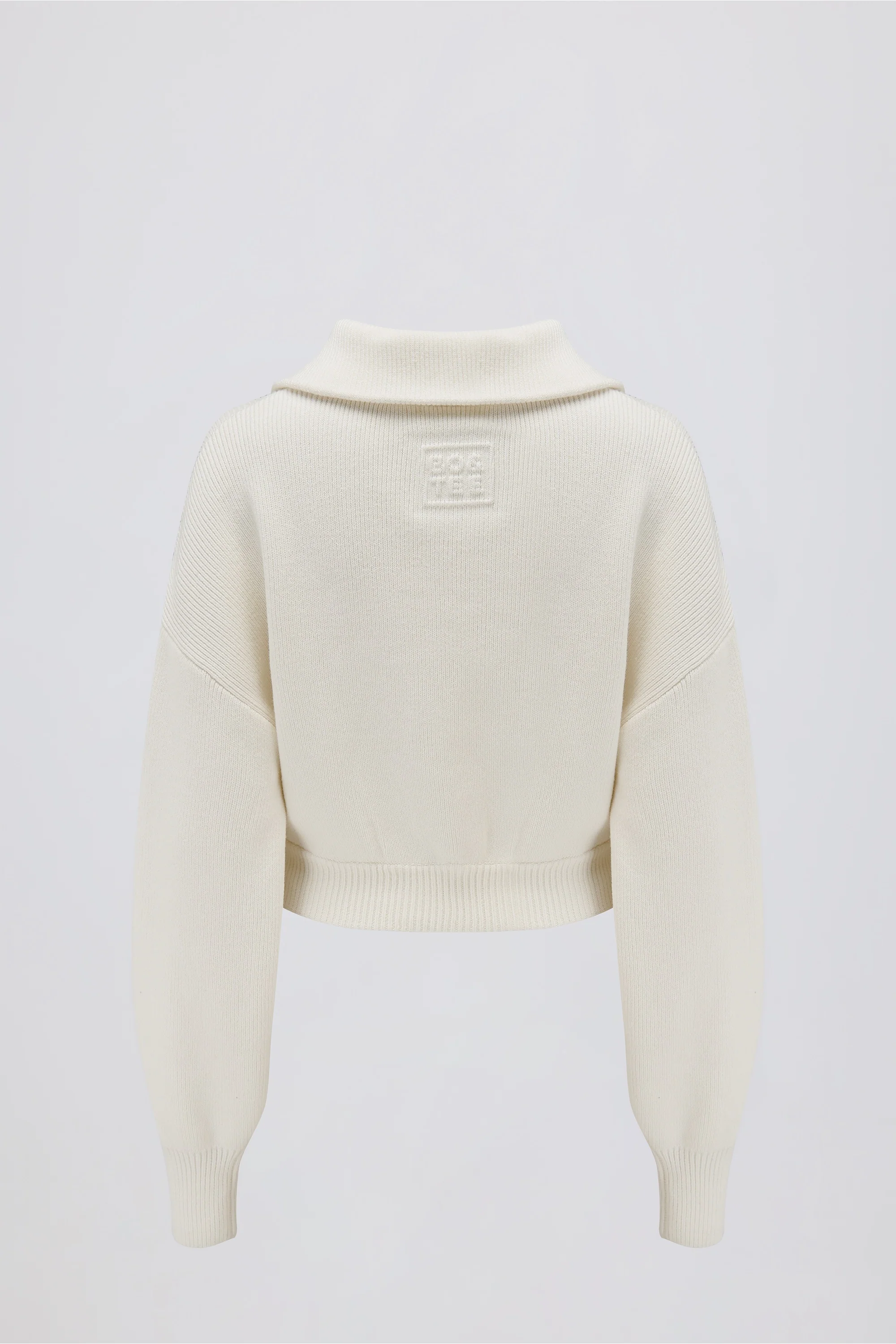 Ribbed Knit Zip-Up Cropped Sweatshirt in Ivory - Image 2