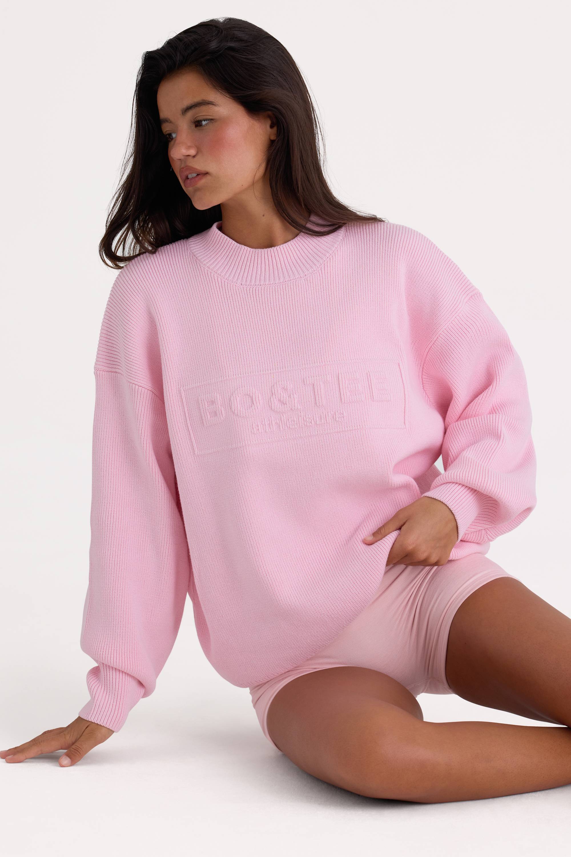 Ribbed Knit Oversized Jumper in Pale Pink - Image 4
