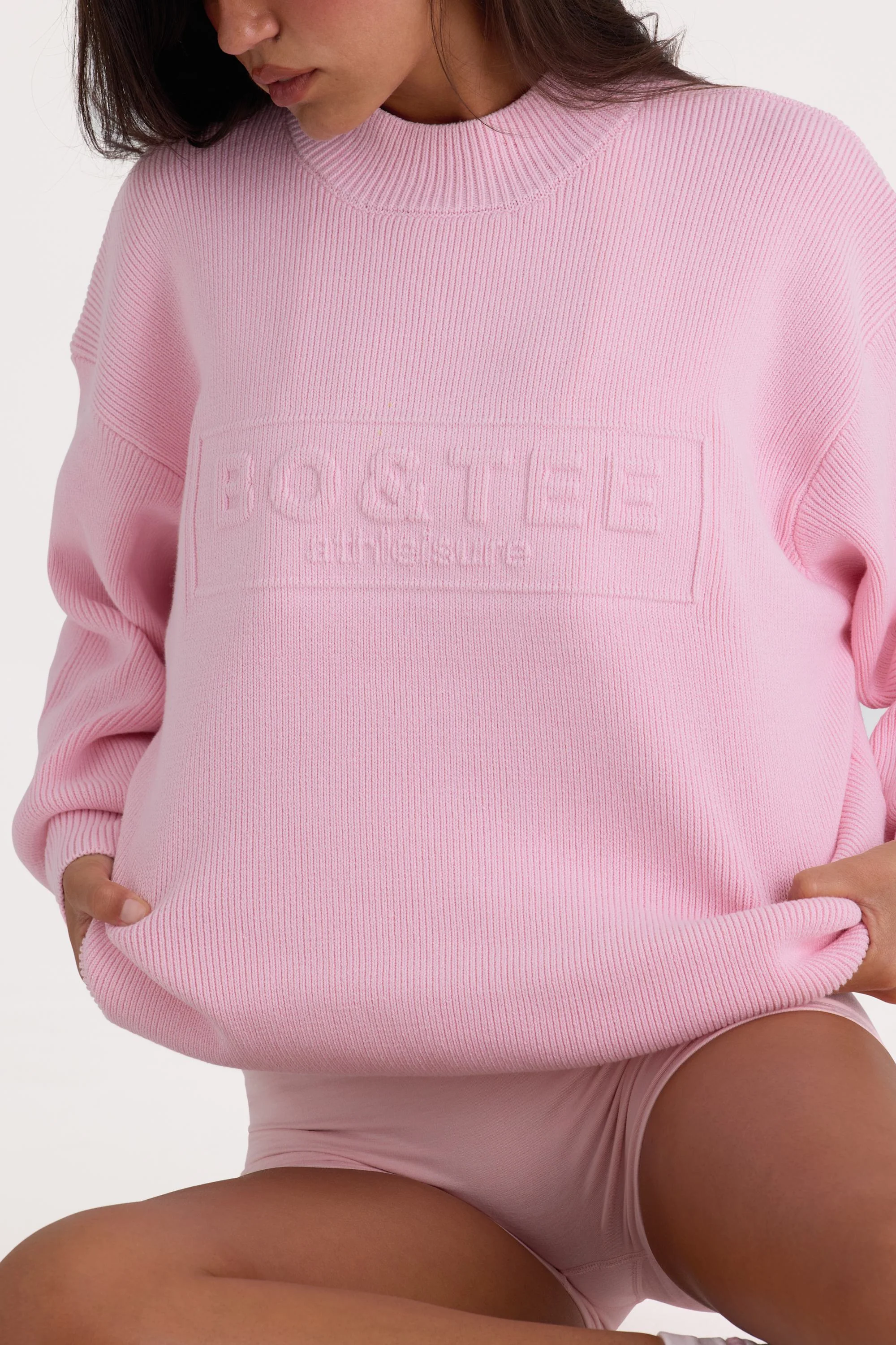 Ribbed Knit Oversized Jumper in Pale Pink - Image 5