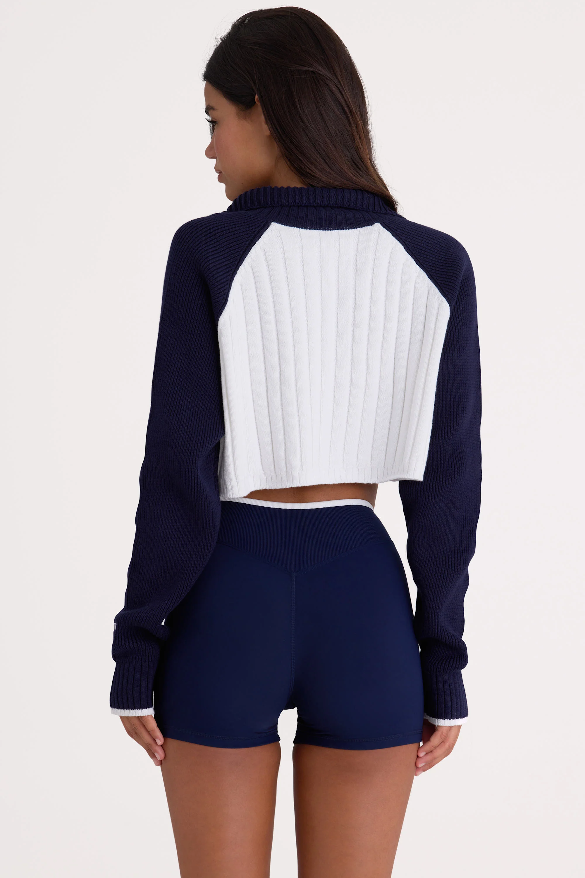 Ribbed Knit Quarter-Zip Cropped Jumper in Midnight - Image 2