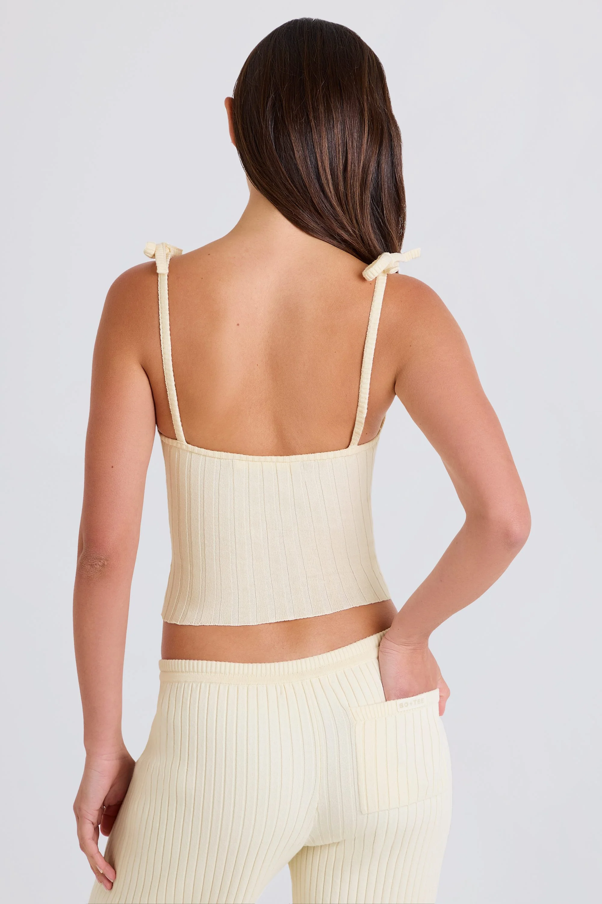 Ribbed Knit Tie Tank Top in Cream - Image 2