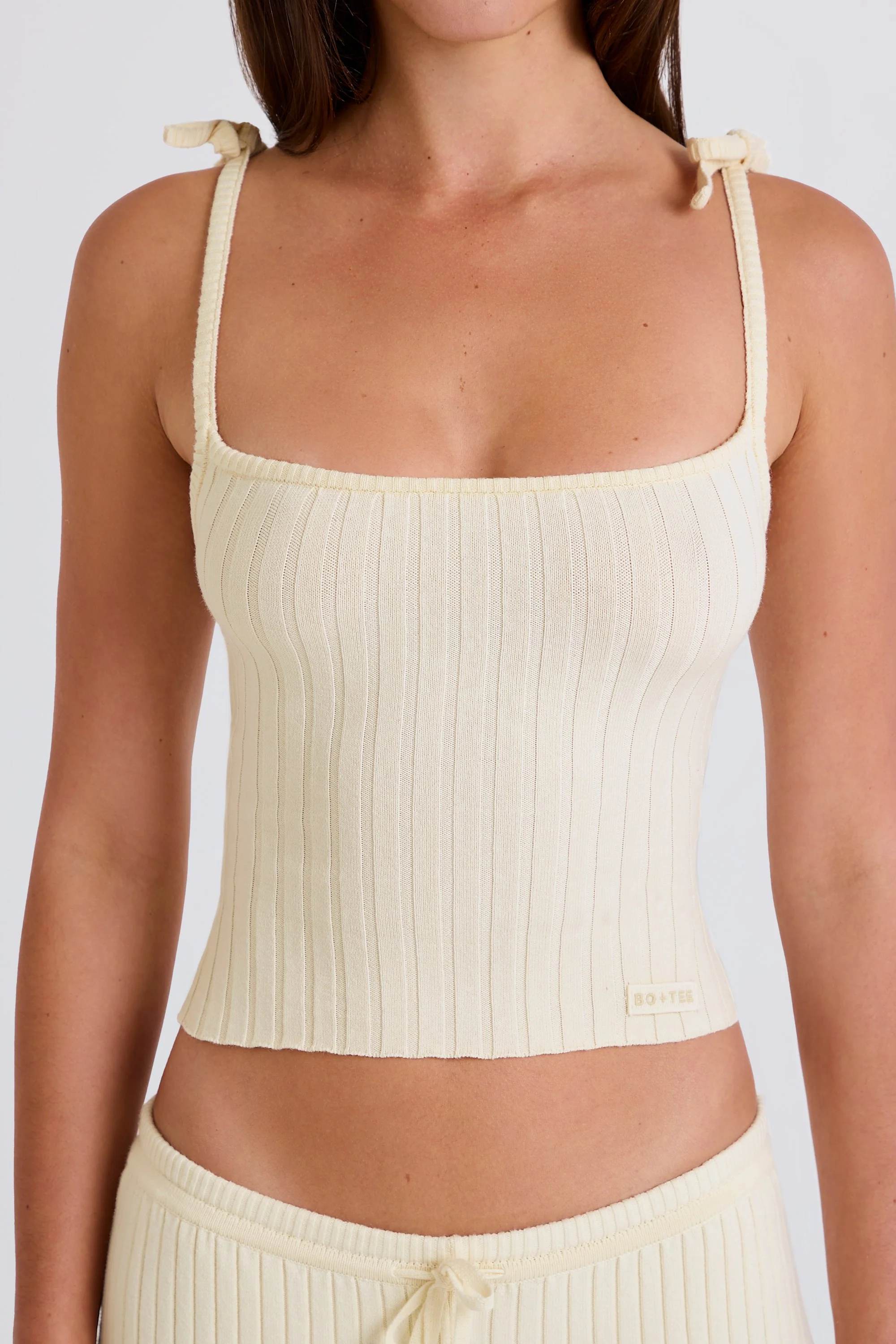 Ribbed Knit Tie Tank Top in Cream - Image 5