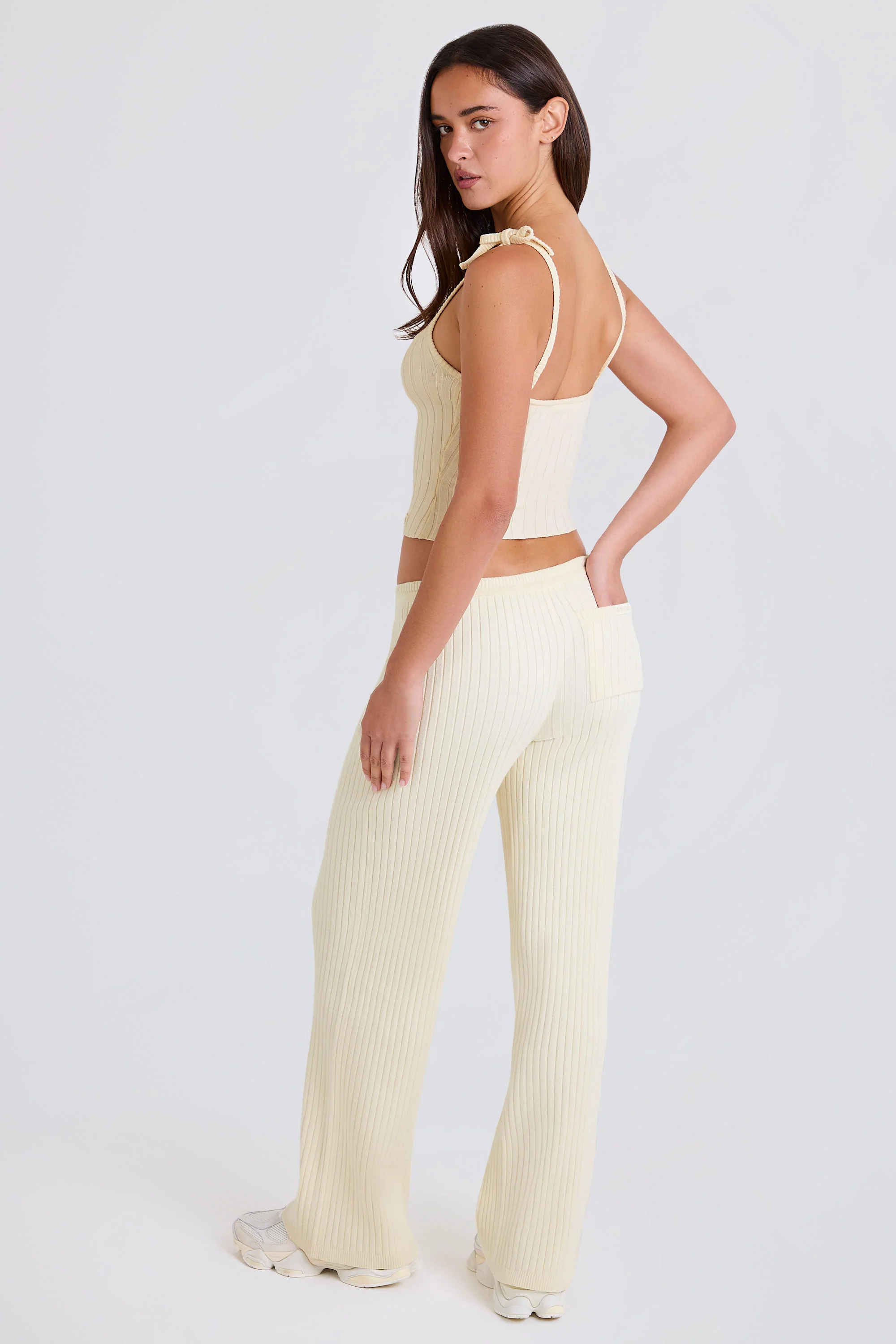 Ribbed Knit Wide-Leg Joggers in Cream - Image 2