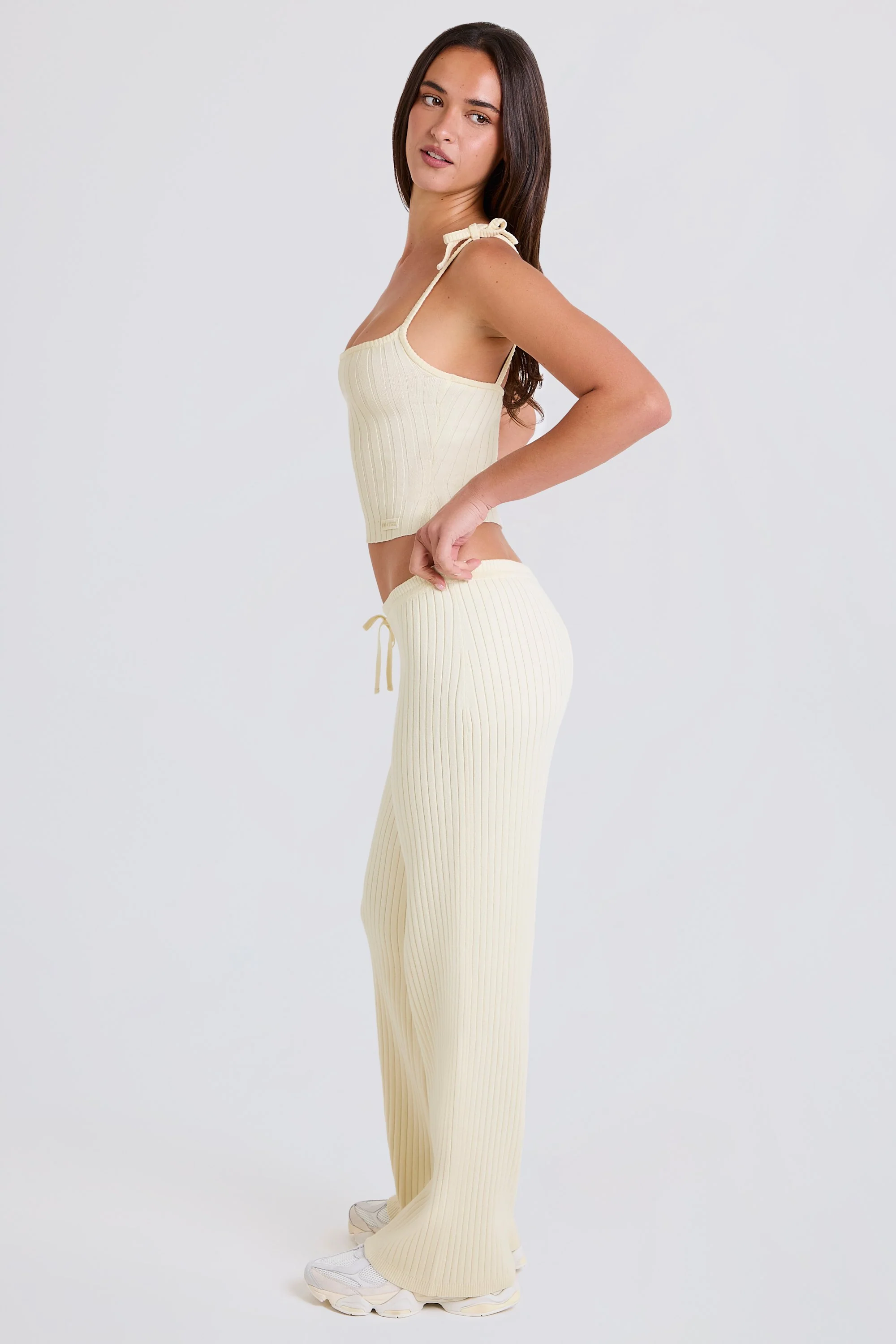 Ribbed Knit Wide-Leg Joggers in Cream - Image 3