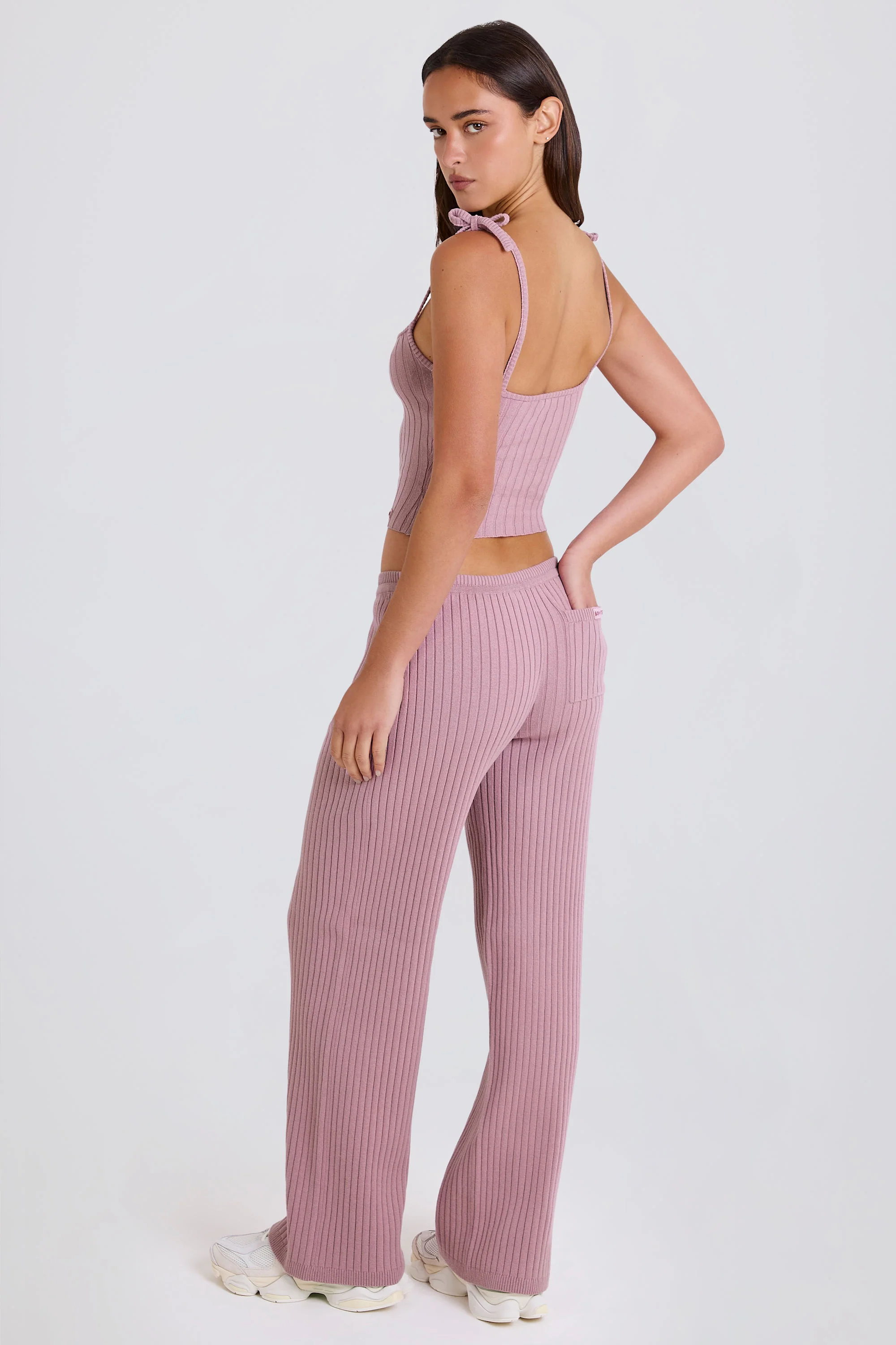 Ribbed Knit Wide-Leg Joggers in Mauve - Image 2
