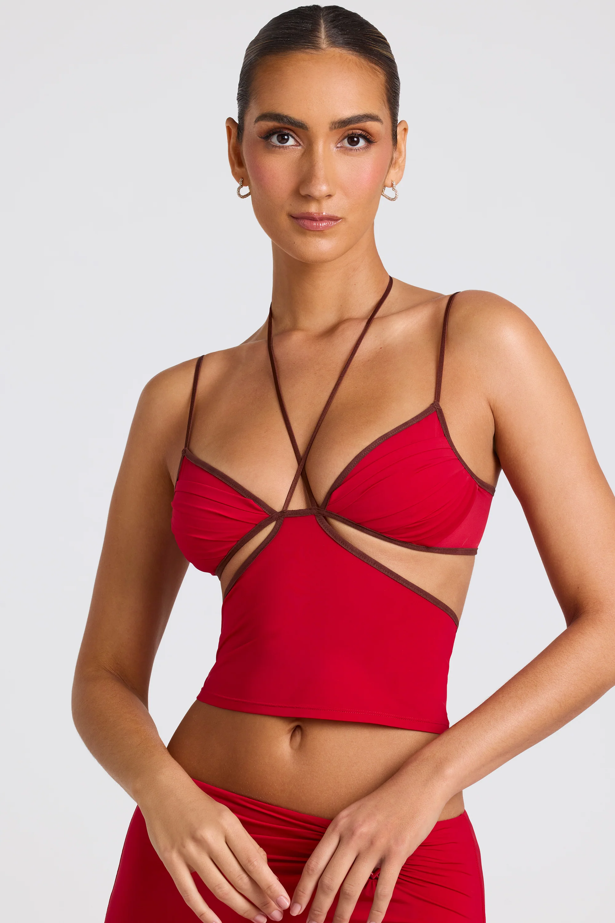 Contrast Binding Cami Top in Fire Red - Image 5