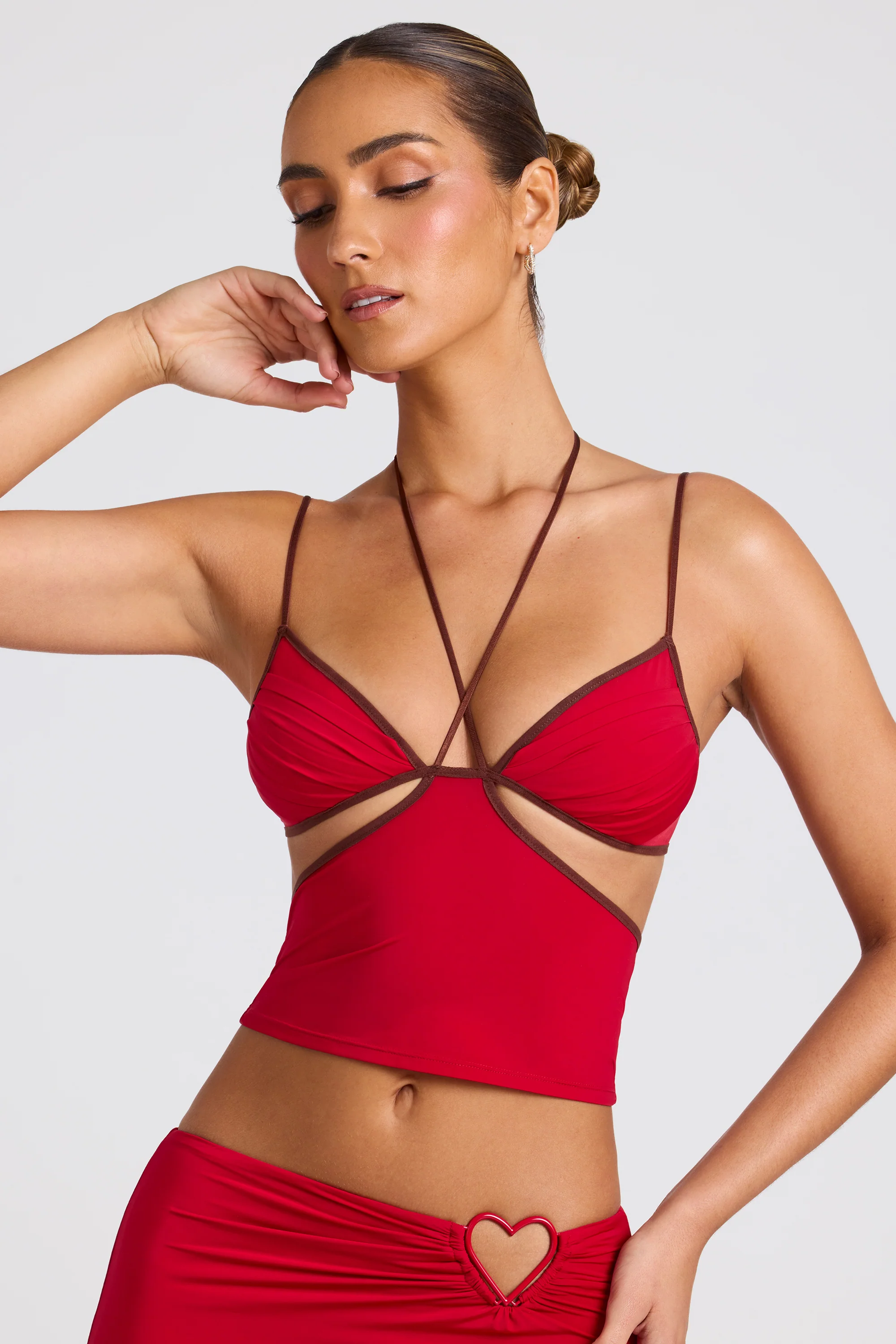 Contrast Binding Cami Top in Fire Red - Image 6