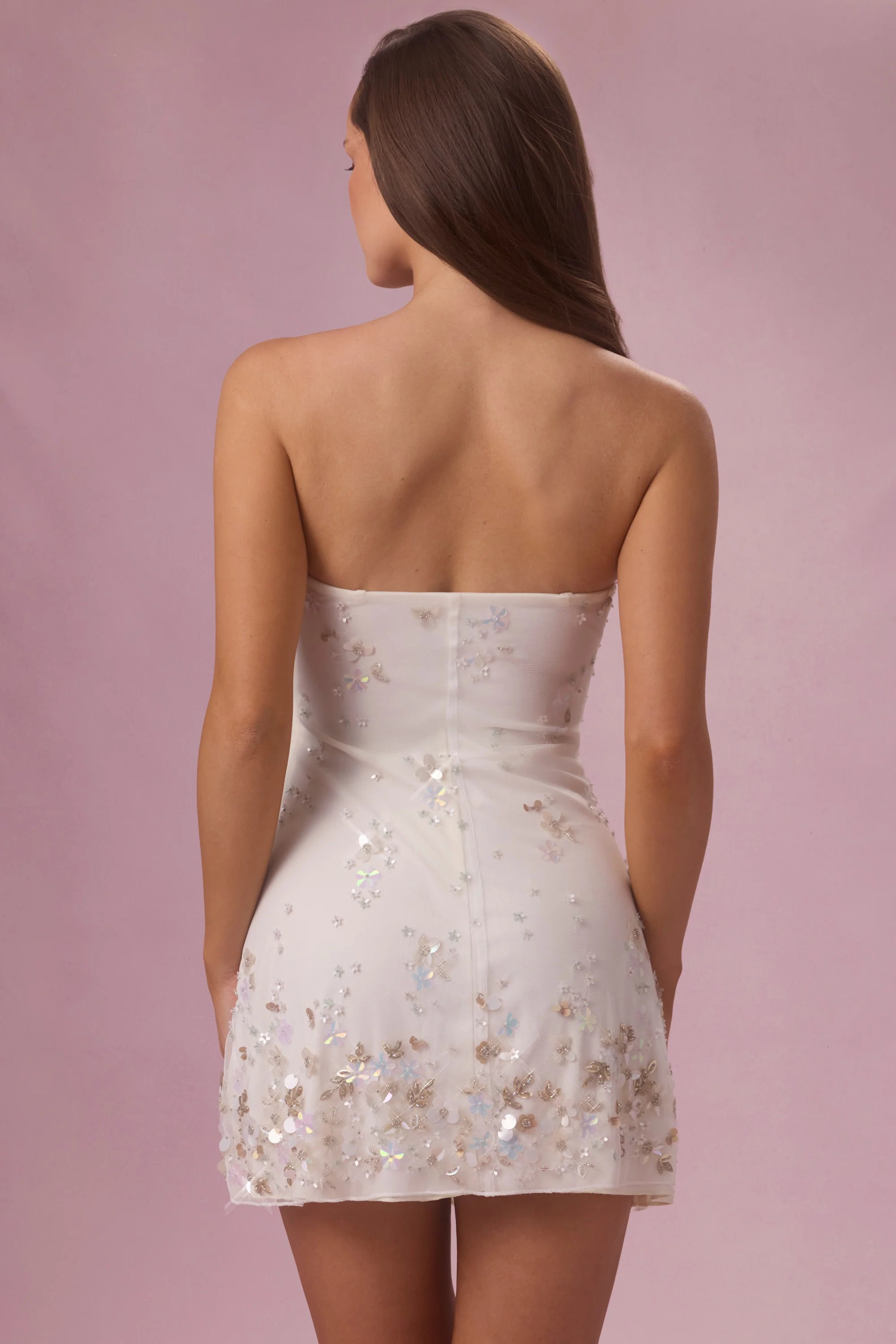Embellished Bandeau Mini Dress in Pearl - Image 6