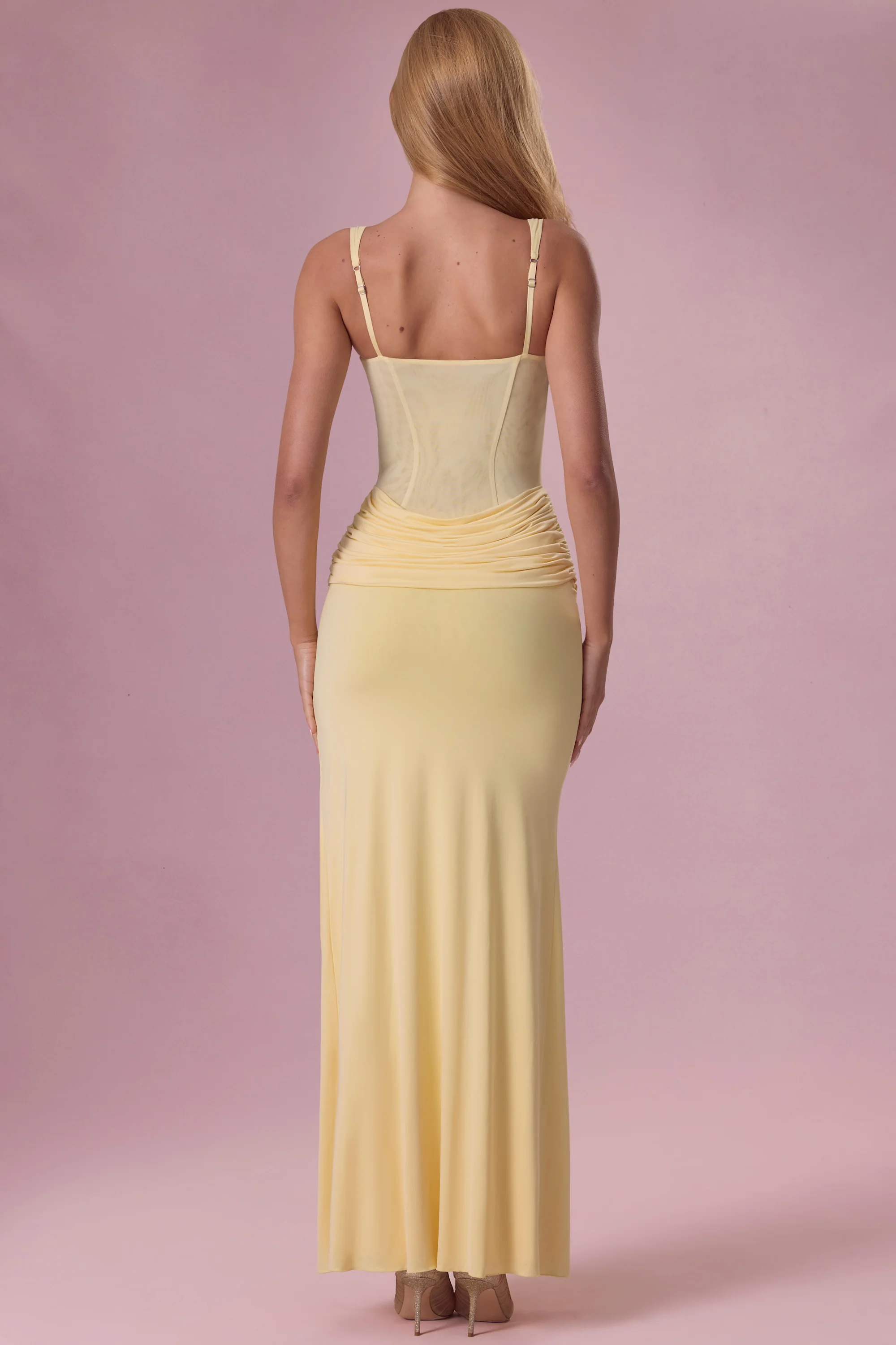 Mesh Draped Bridesmaid Dress in Butter - Image 6