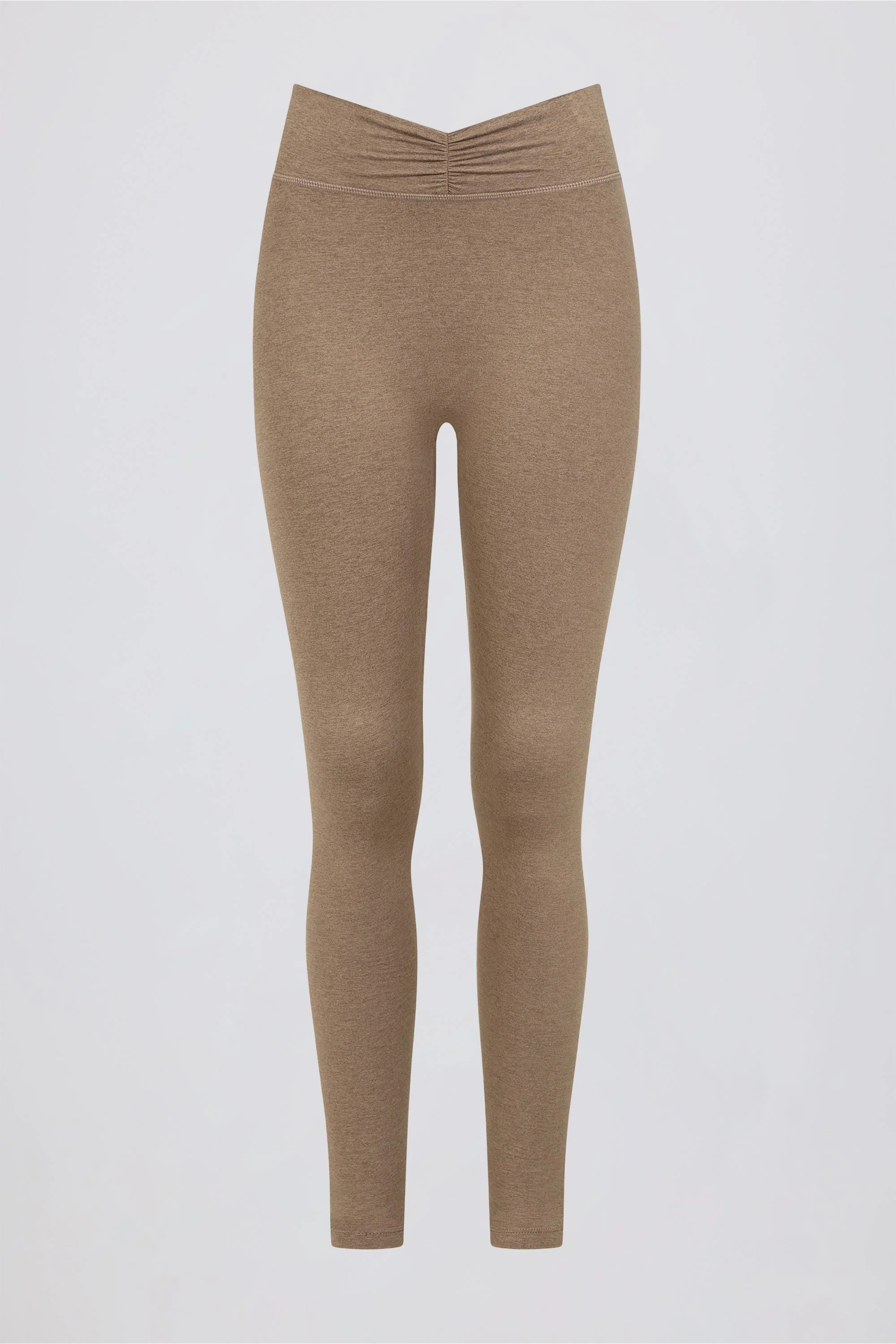 Brushed Jersey Ruched Mid-Rise Leggings in Mocha Marl - Image 5