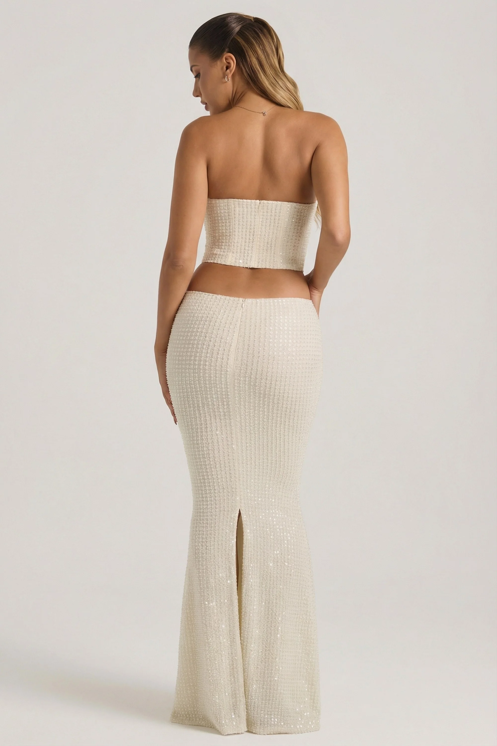 Embellished Cut-Out Draped Corset Gown in White - Image 2