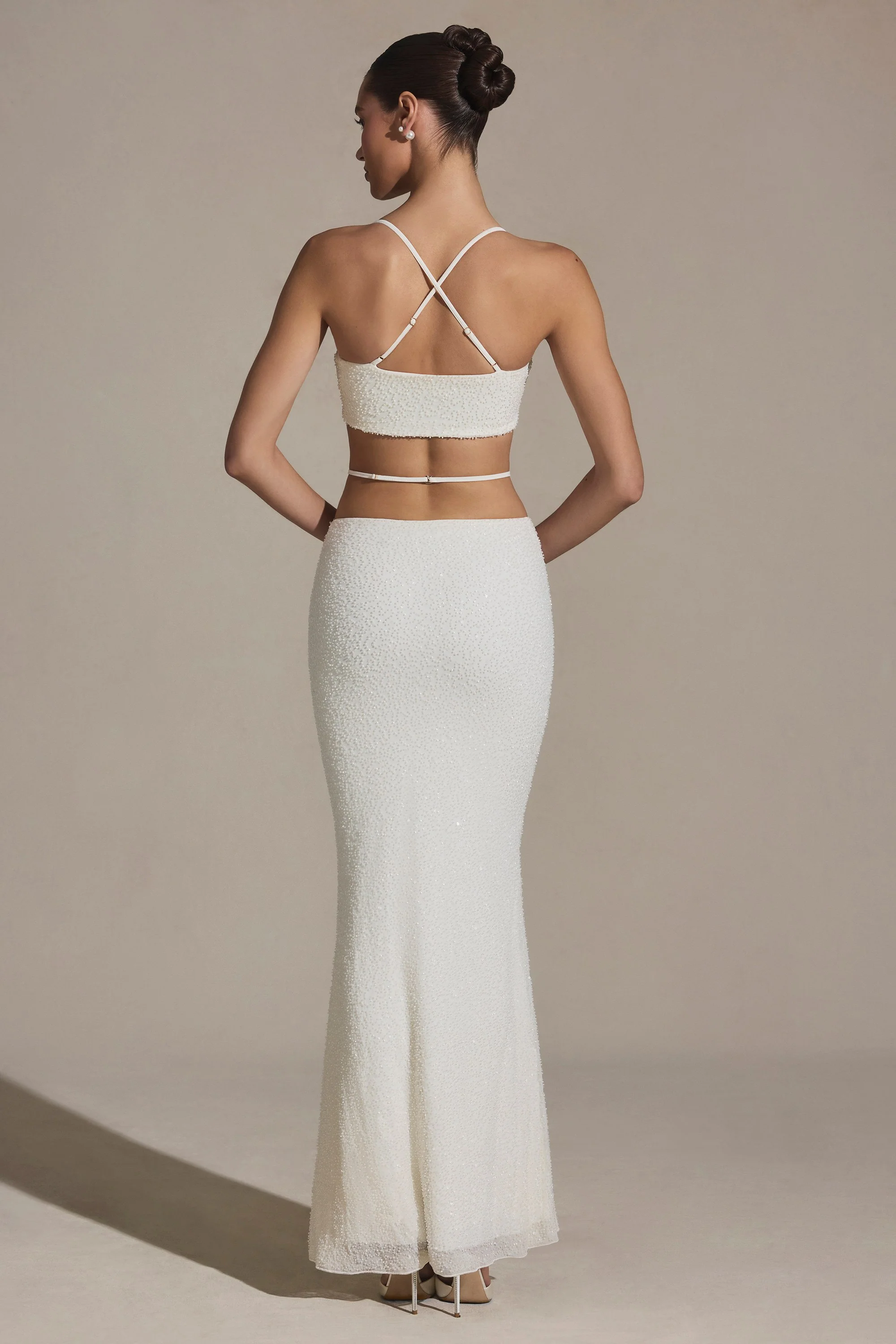 Embellished Strappy Maxi Skirt in White - Image 3