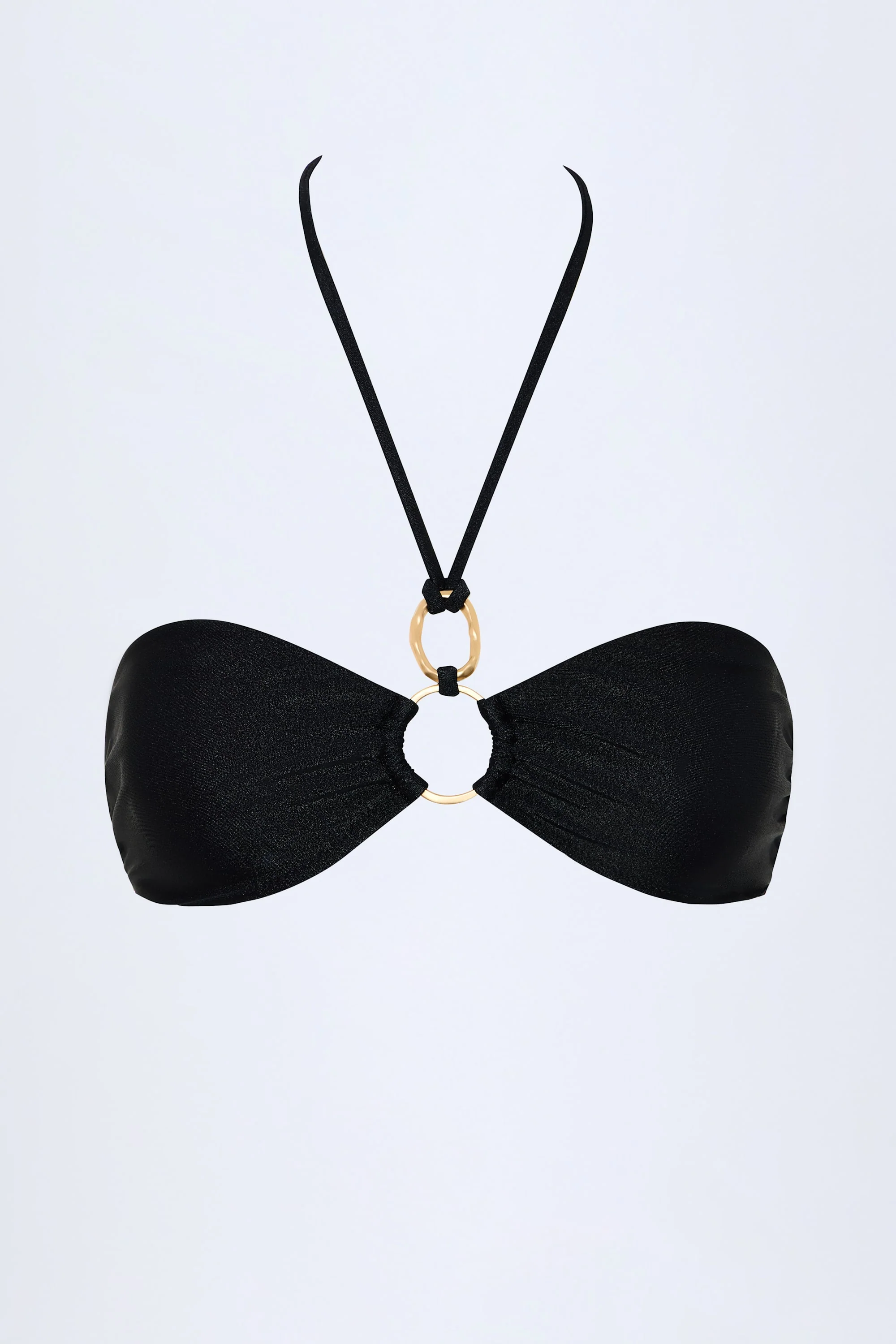 Hardware-Detail Ruched Halterneck Bikini Top in Black - Image 3