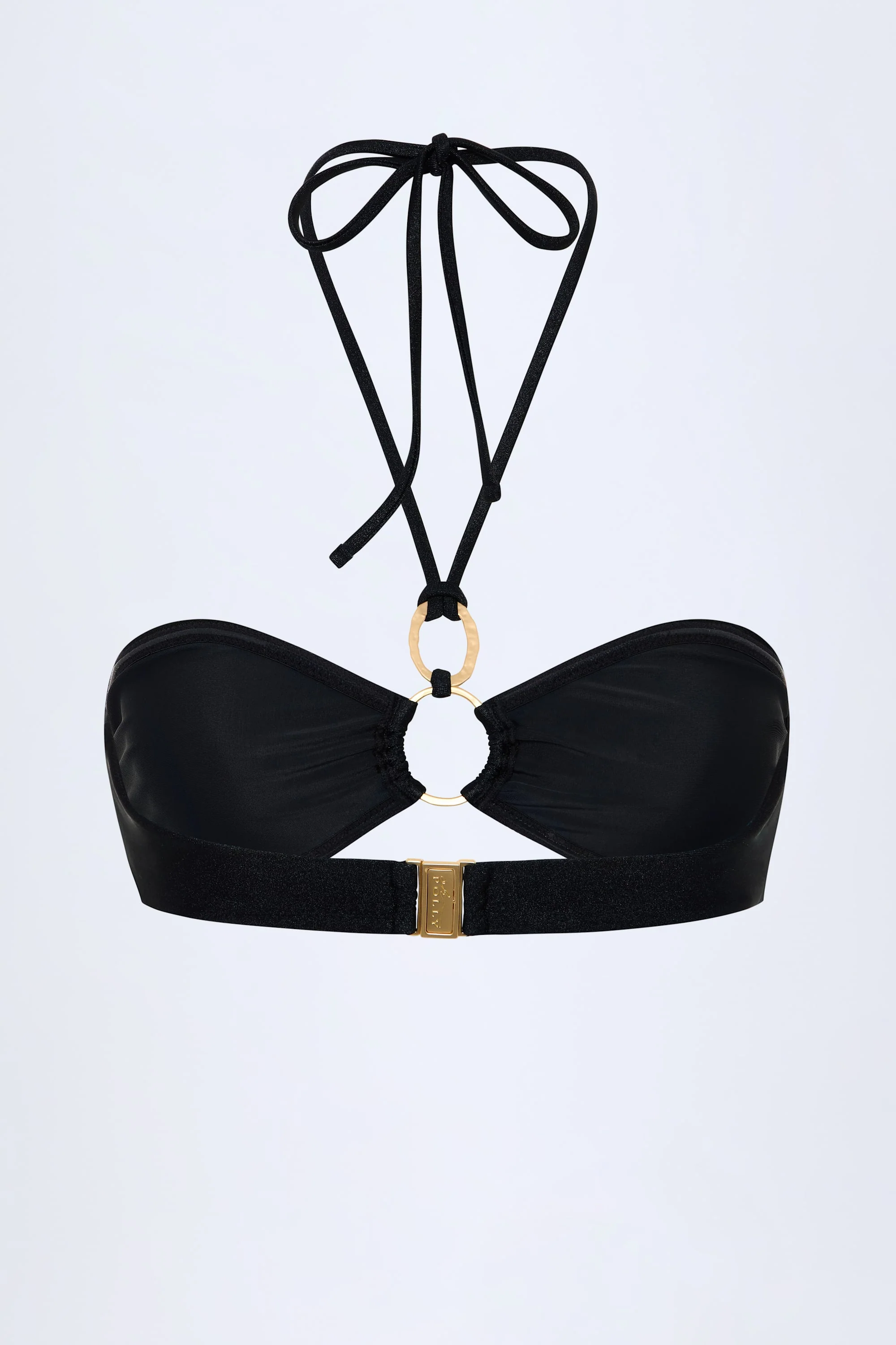 Hardware-Detail Ruched Halterneck Bikini Top in Black - Image 4