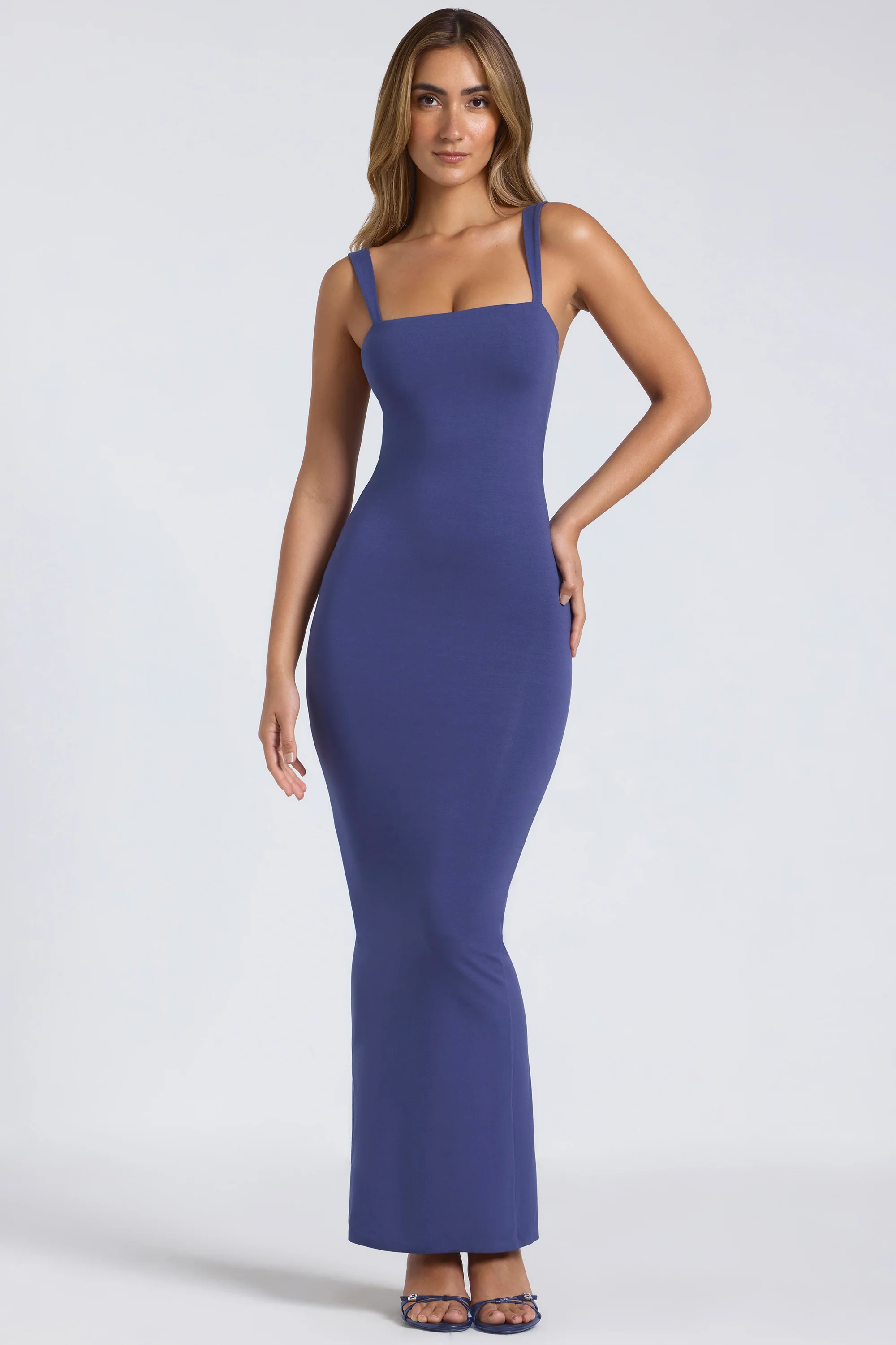 Modal Square-Neck Low Back Maxi Dress in Navy - Image 6