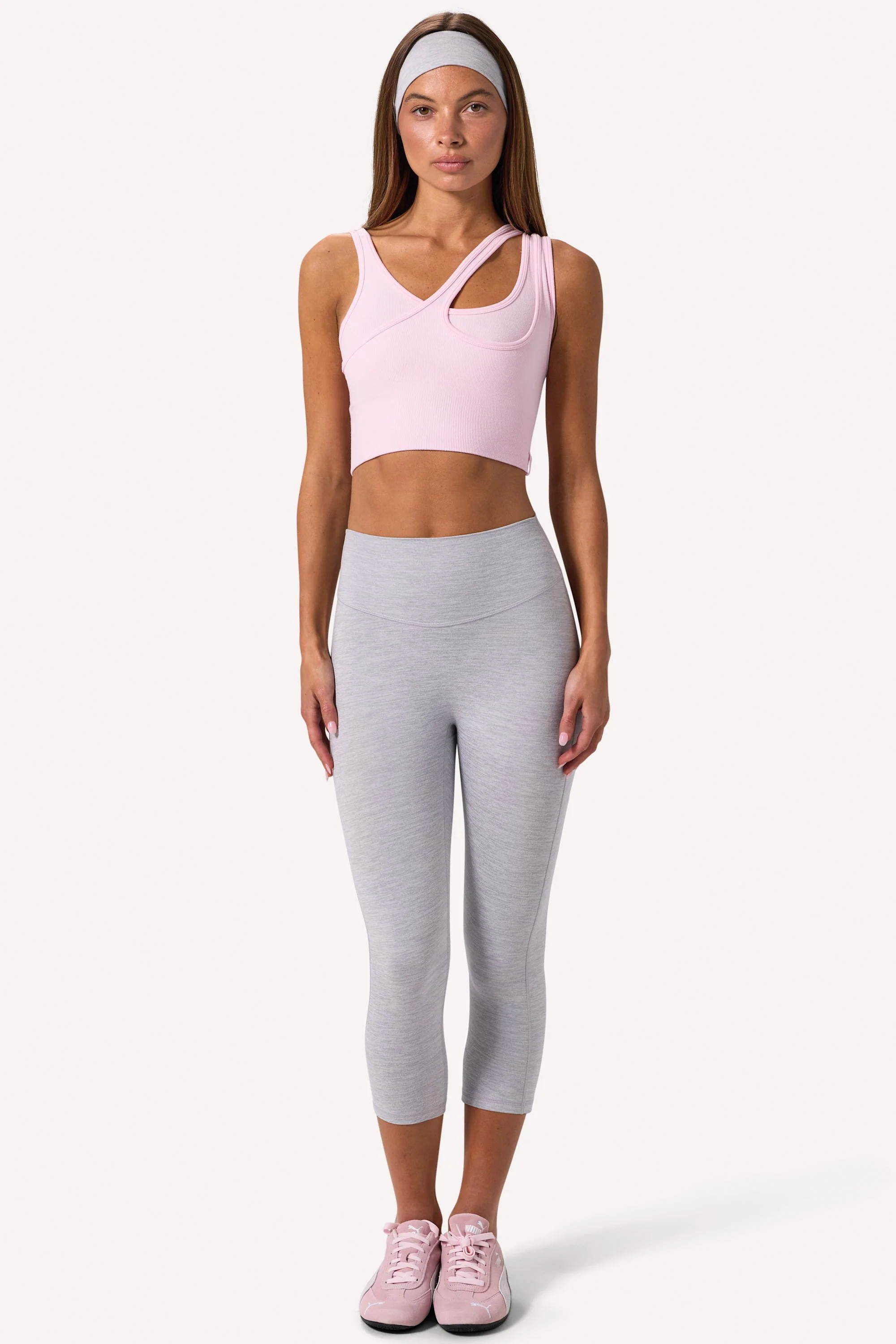 Seamless Soft Rib Asymmetric Sports Bra in Powder Pink - Image 4