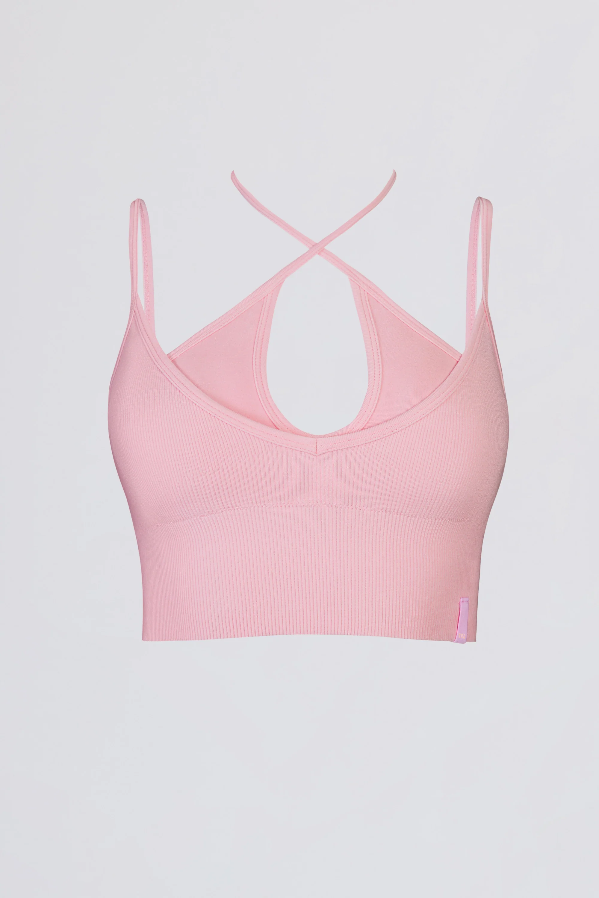 Seamless Soft Rib Crossover Sports Bra in Powder Pink - Image 4