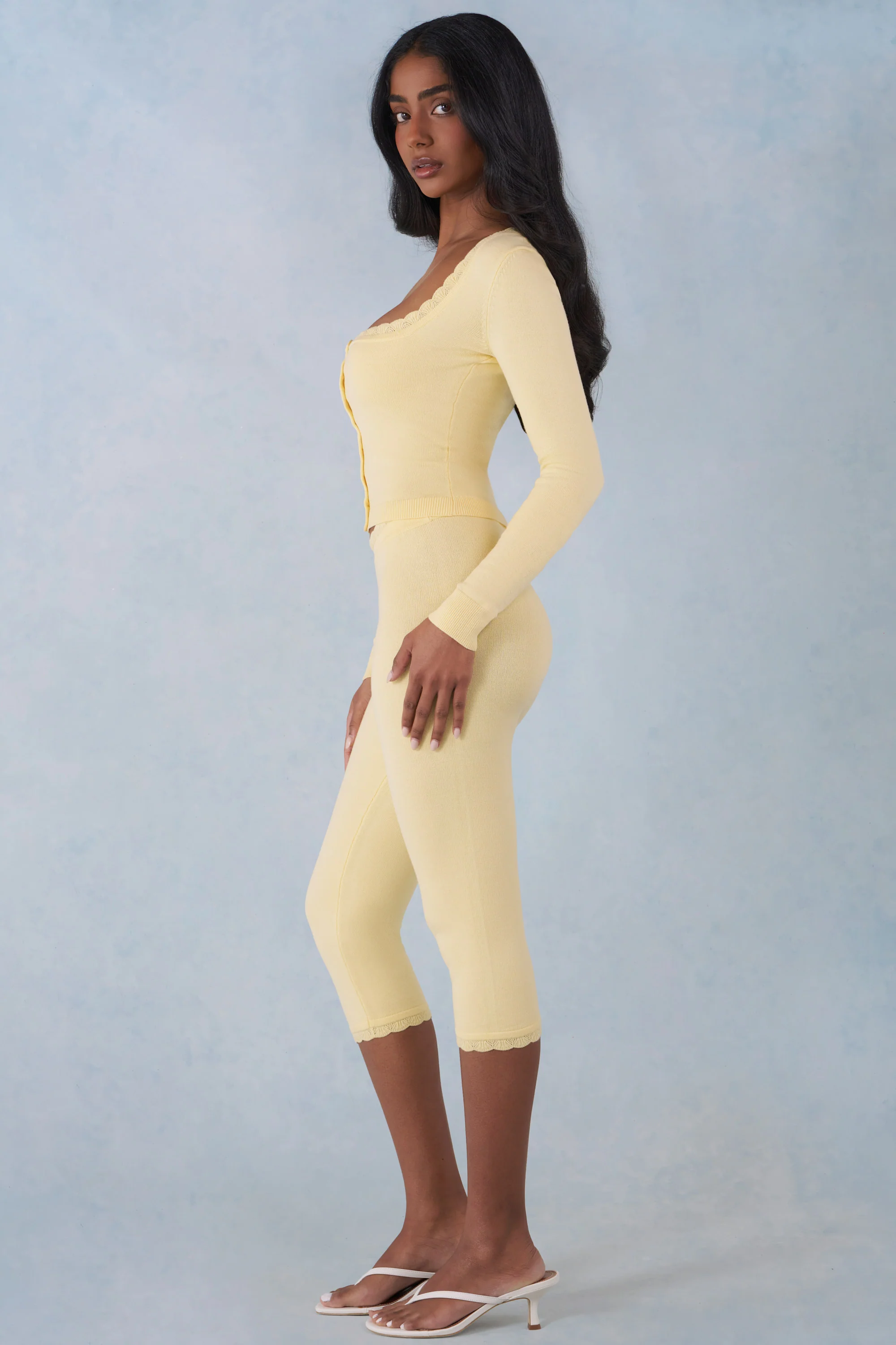 Knit Mid-Rise Capri Trousers in Butter Yellow - Image 4