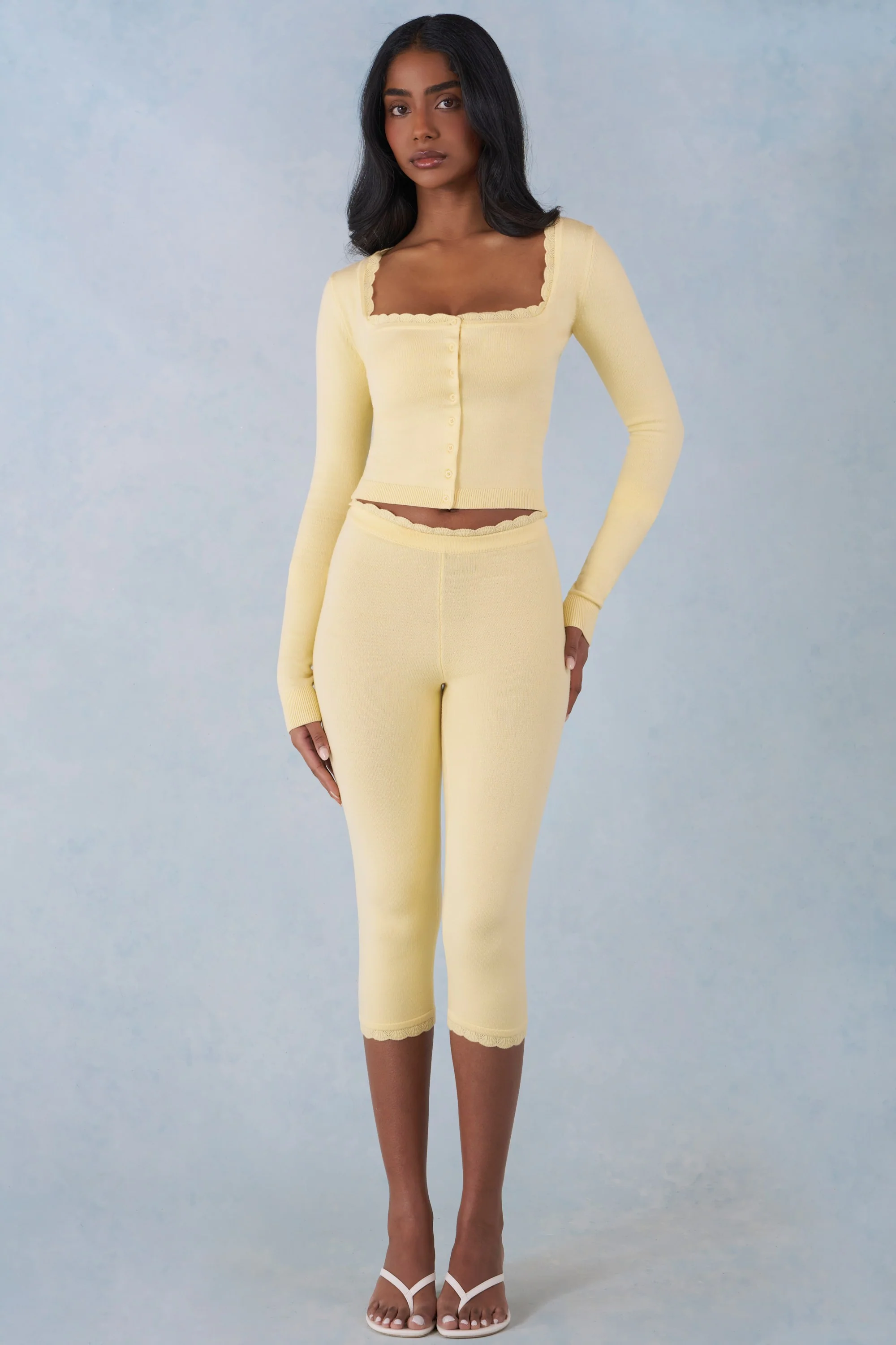 Knit Mid-Rise Capri Trousers in Butter Yellow - Image 5