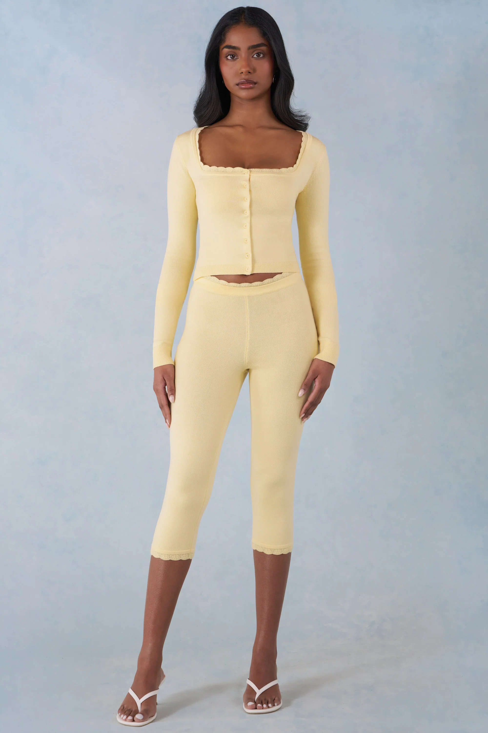 Knit Mid-Rise Capri Trousers in Butter Yellow - Image 6